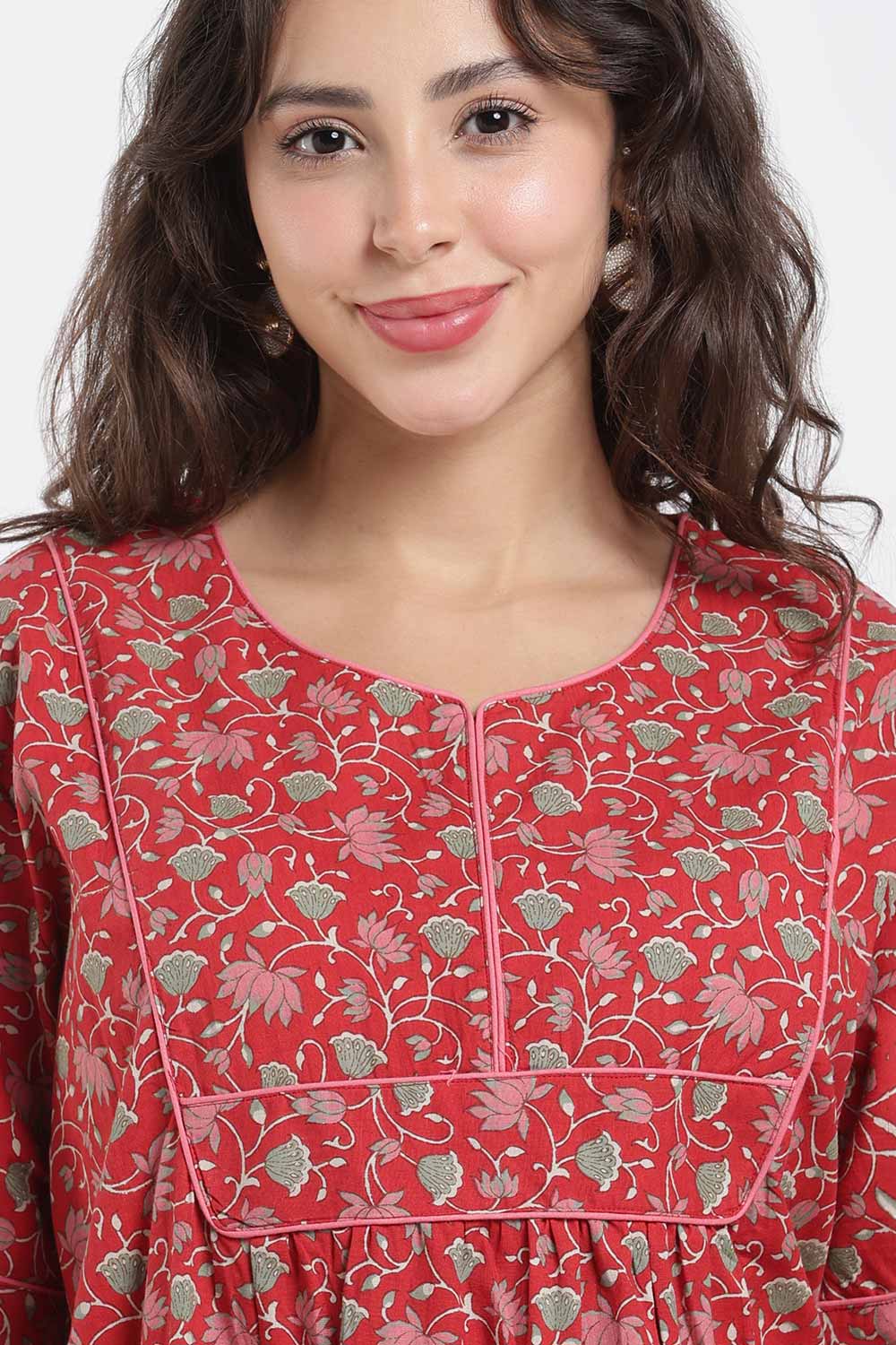 Naidu Hall Printed Cotton Nighty for Women – Full Length Relaxed Fit Sleepwear with V-Slit Neck & Panel Design | Comfortable Daily Wear Nighty
- NF40