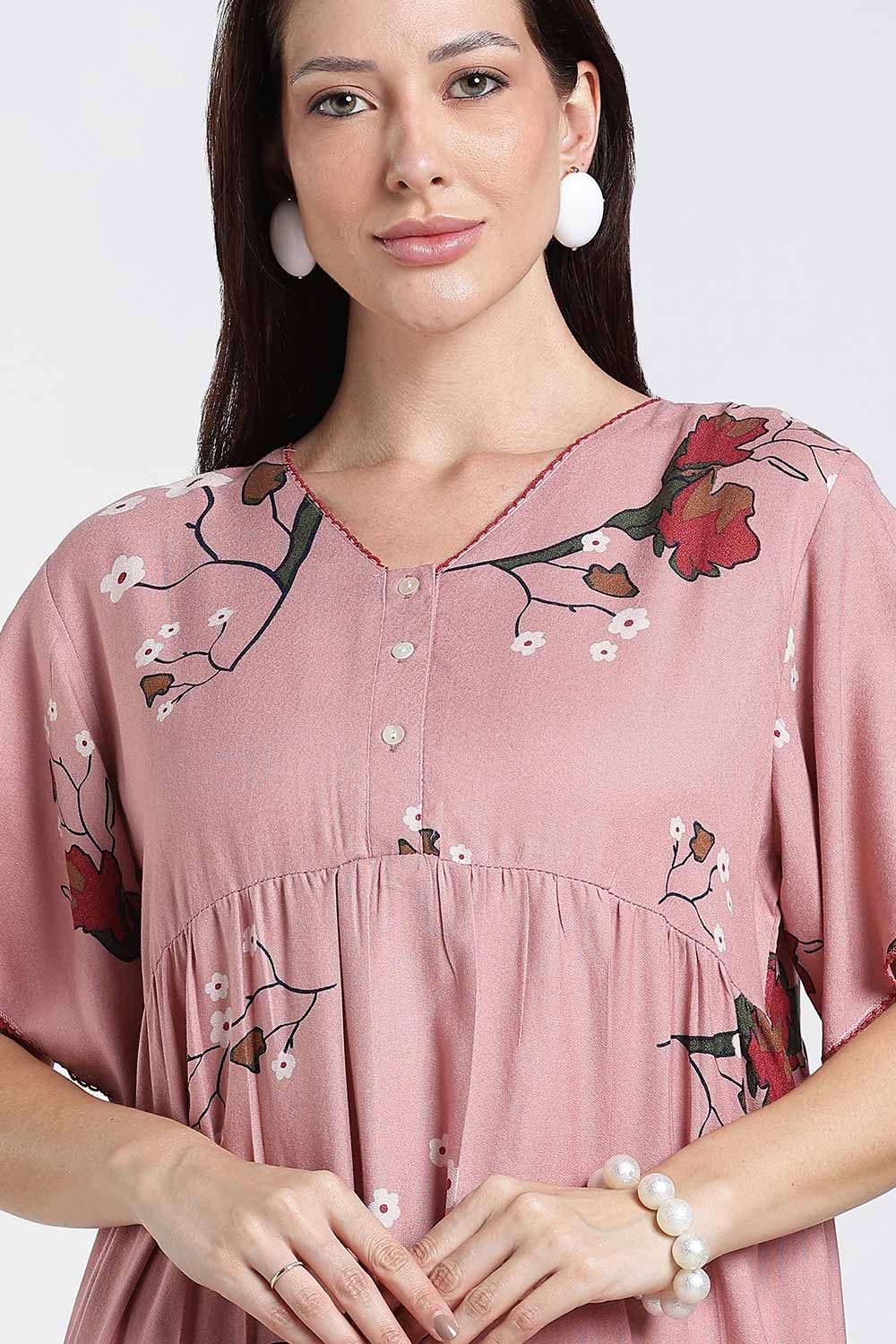 Naidu Hall Printed Cotton Nighty for Women – Full Length Flared Nighty with Lace V-Neck & Button Placket | Comfortable Daily Wear Sleepwear
- NF42