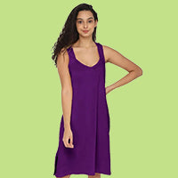 Woman wearing a purple sleeveless night slip