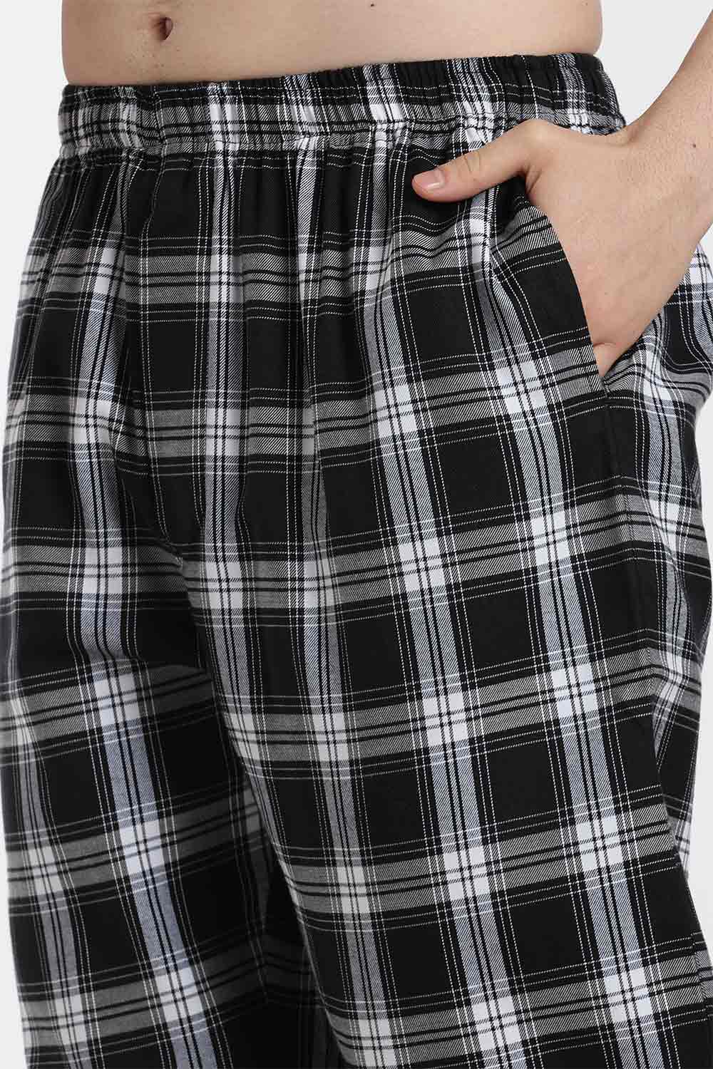 Enhance Men’s Cotton Blend Night Pants – Checked Pyjama Pants with Drawstring & Dual Side Pockets | Comfortable Men’s Nightwear & Lounge Pants - NP01