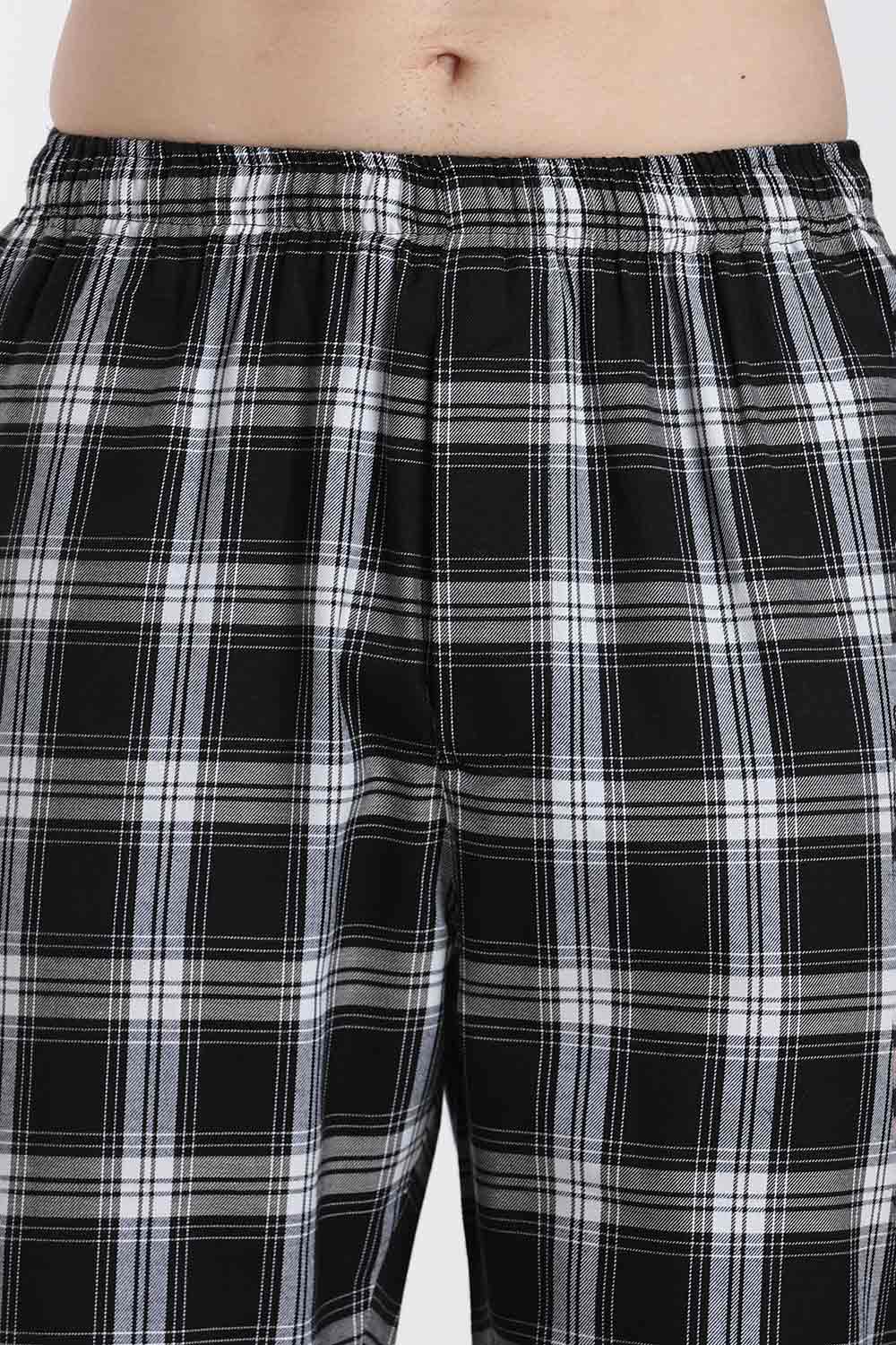 Enhance Men’s Cotton Blend Night Pants – Checked Pyjama Pants with Drawstring & Dual Side Pockets | Comfortable Men’s Nightwear & Lounge Pants - NP01