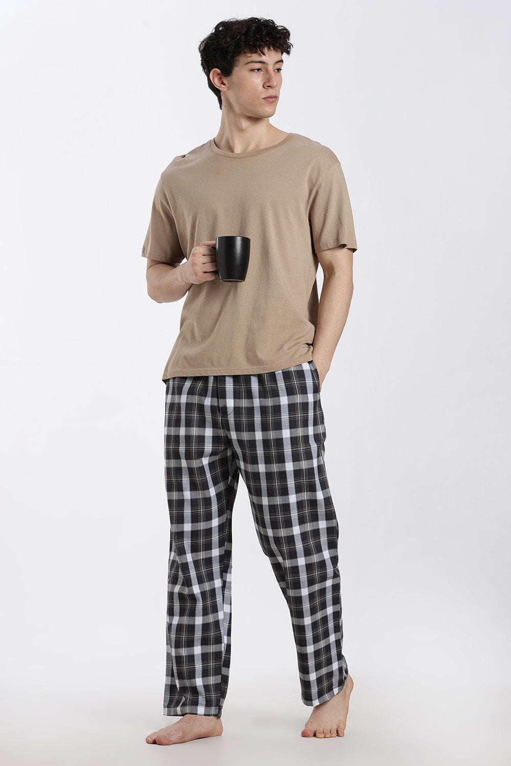 Enhance Men’s Cotton Blend Night Pants – Checked Pyjama Pants with Drawstring & Dual Side Pockets | Comfortable Men’s Nightwear & Lounge Pants - NP01