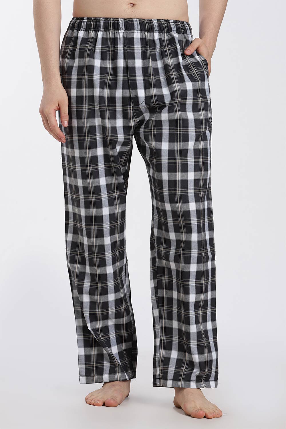Enhance Men’s Cotton Blend Night Pants – Checked Pyjama Pants with Drawstring & Dual Side Pockets | Comfortable Men’s Nightwear & Lounge Pants - NP01