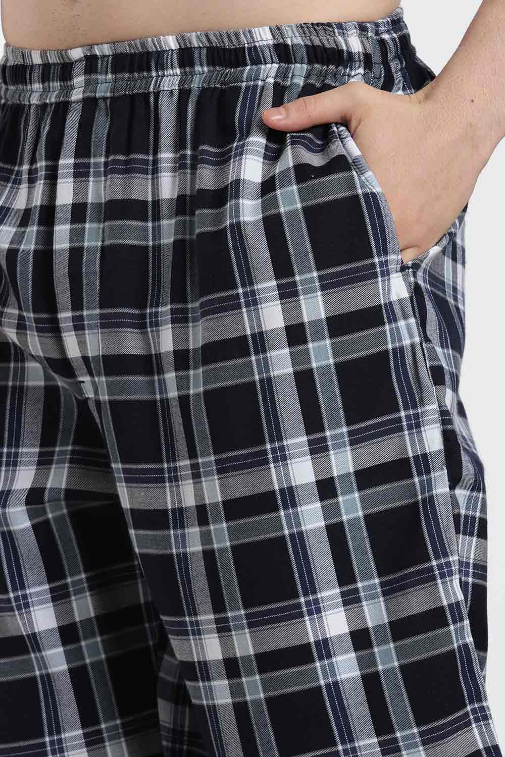 Enhance Men’s Cotton Blend Night Pants – Checked Pyjama Pants with Drawstring & Dual Side Pockets | Comfortable Men’s Nightwear & Lounge Pants - NP01