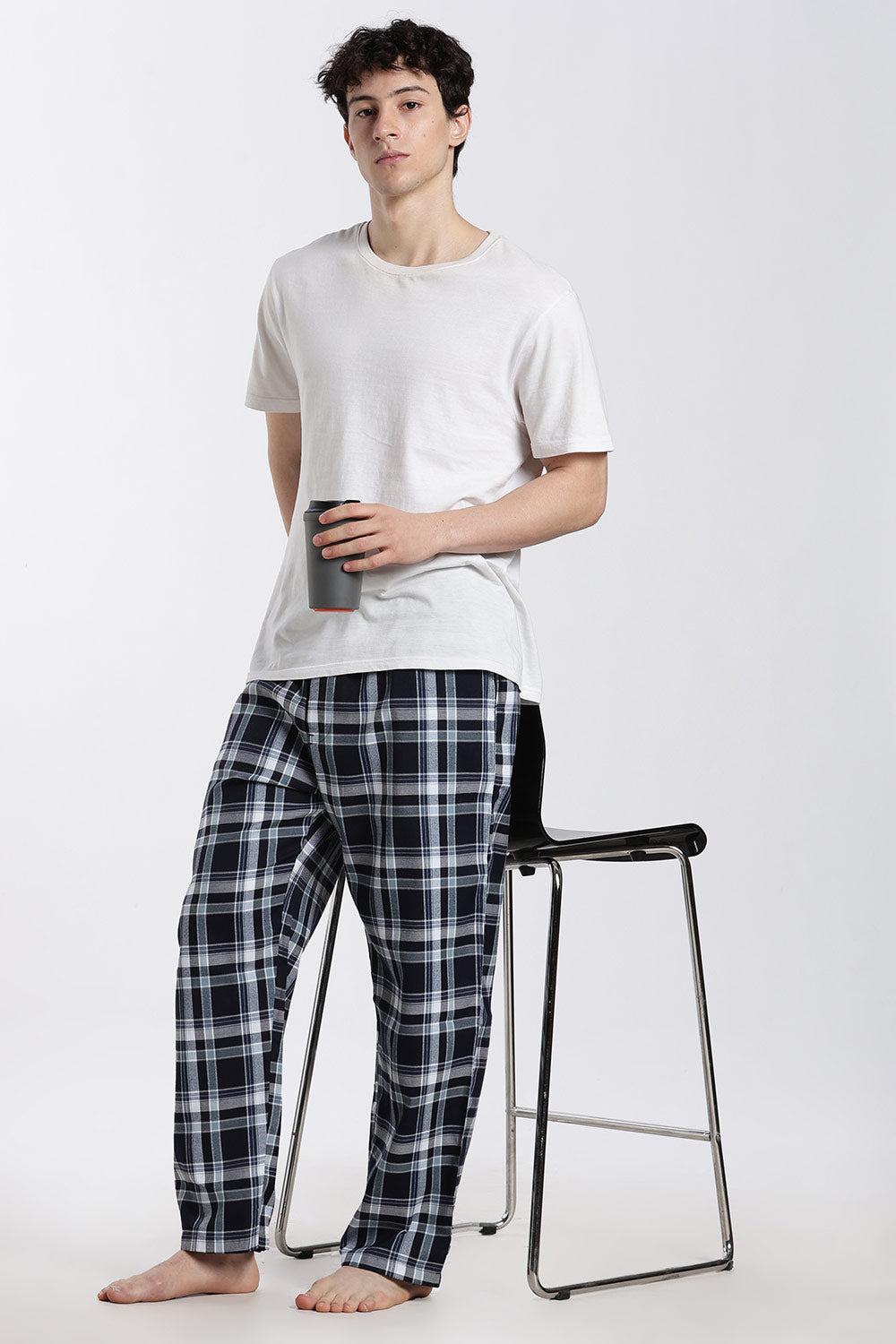 Enhance Men’s Cotton Blend Night Pants – Checked Pyjama Pants with Drawstring & Dual Side Pockets | Comfortable Men’s Nightwear & Lounge Pants - NP01