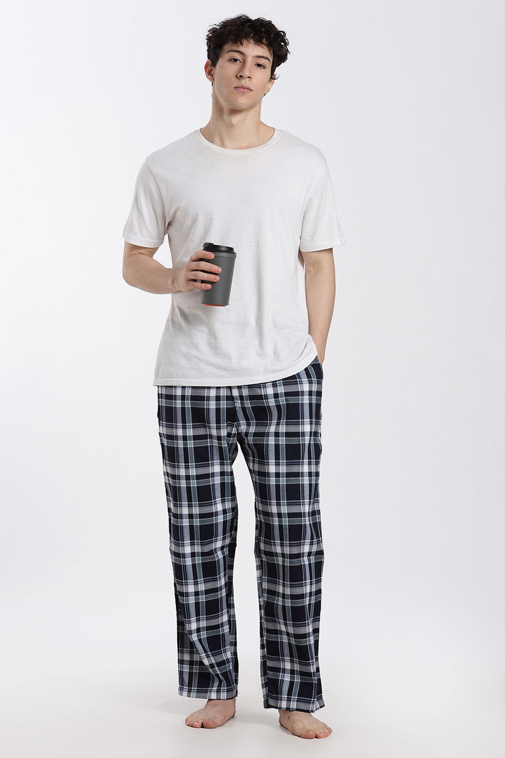 Enhance Men’s Cotton Blend Night Pants – Checked Pyjama Pants with Drawstring & Dual Side Pockets | Comfortable Men’s Nightwear & Lounge Pants - NP01