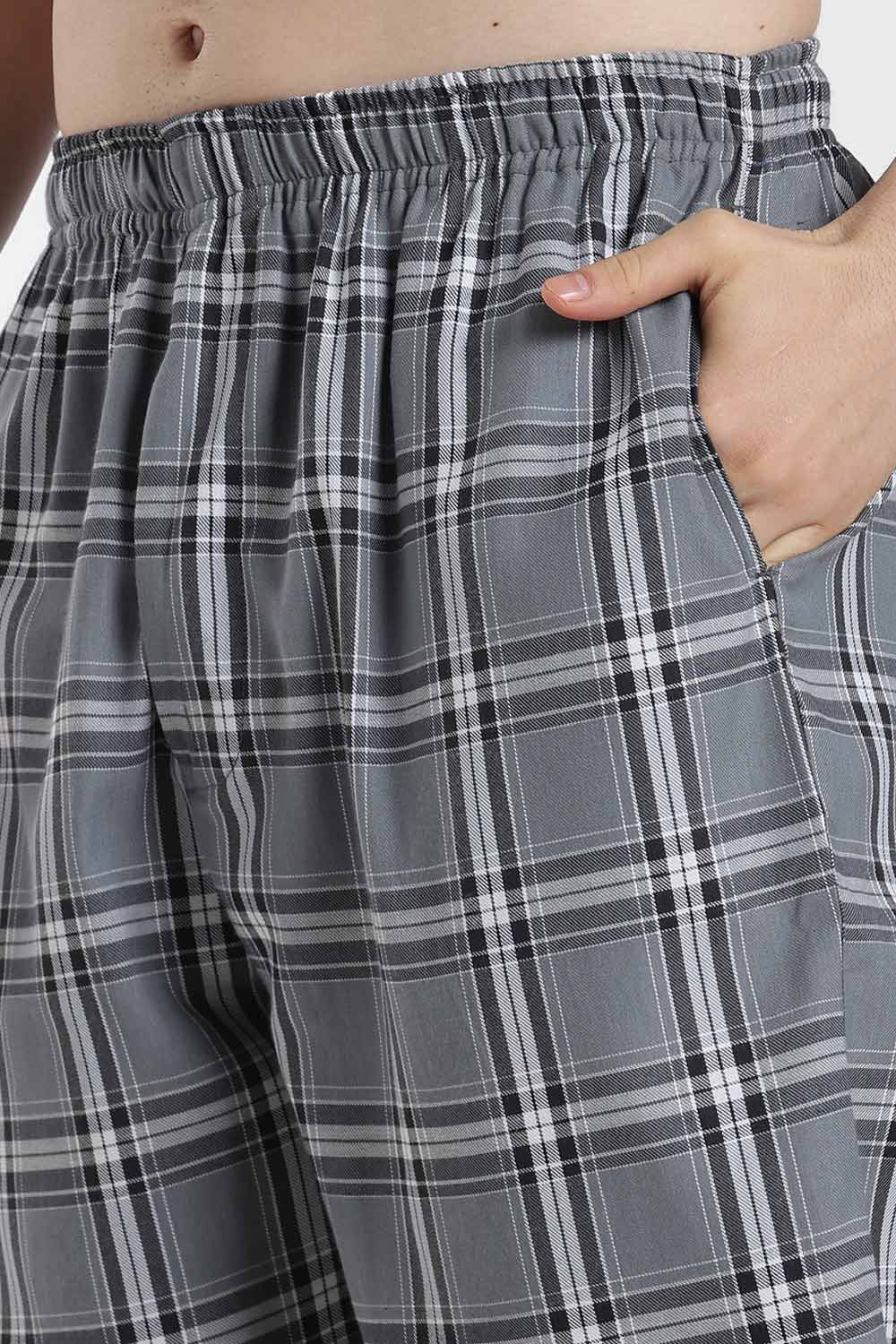 Enhance Men’s Cotton Blend Night Pants – Checked Pyjama Pants with Drawstring & Dual Side Pockets | Comfortable Men’s Nightwear & Lounge Pants - NP01