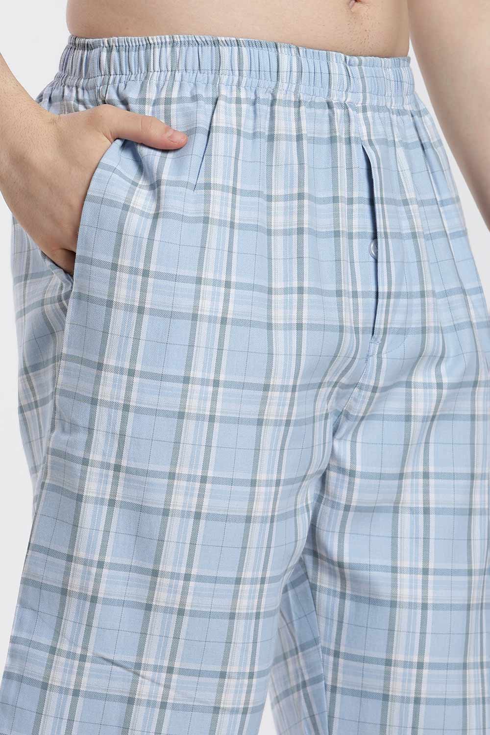 Enhance Men’s Cotton Blend Night Pants – Checked Pyjama Pants with Drawstring & Dual Side Pockets | Comfortable Men’s Nightwear & Lounge Pants - NP01