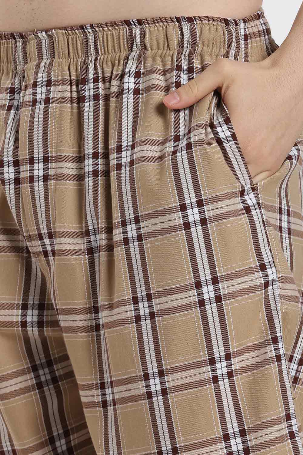 Enhance Men’s Cotton Blend Night Pants – Checked Pyjama Pants with Drawstring & Dual Side Pockets | Comfortable Men’s Nightwear & Lounge Pants - NP01