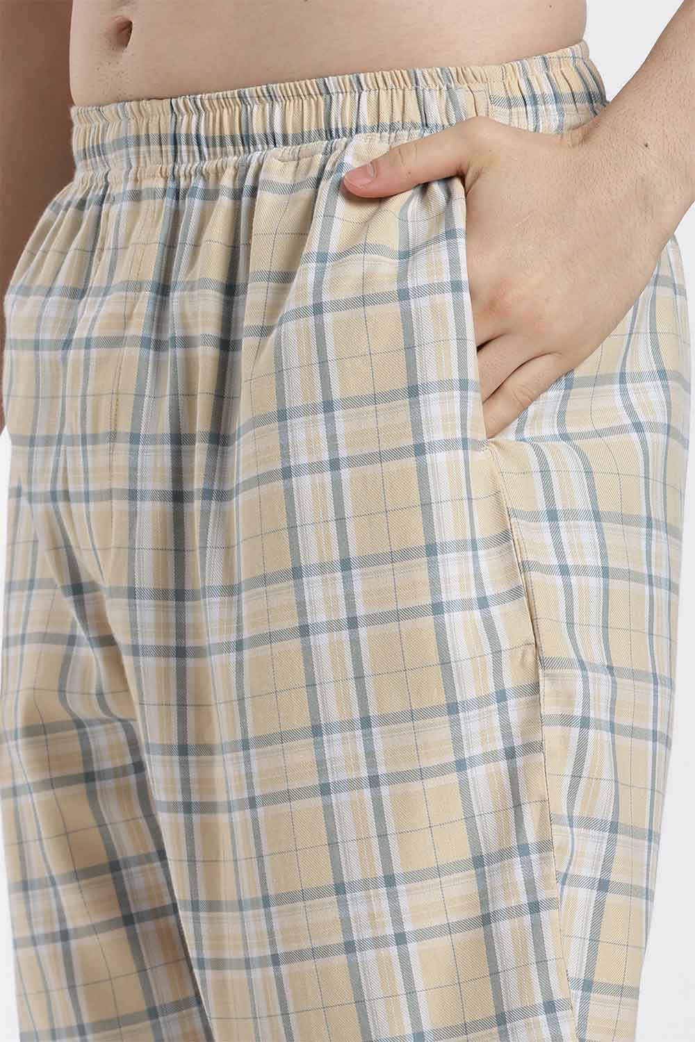 Enhance Men’s Cotton Blend Night Pants – Checked Pyjama Pants with Drawstring & Dual Side Pockets | Comfortable Men’s Nightwear & Lounge Pants - NP01