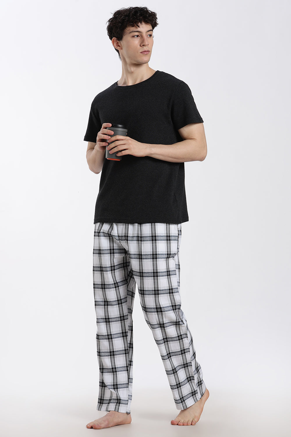 Enhance Men’s Cotton Blend Night Pants – Checked Pyjama Pants with Drawstring & Dual Side Pockets | Comfortable Men’s Nightwear & Lounge Pants - NP01