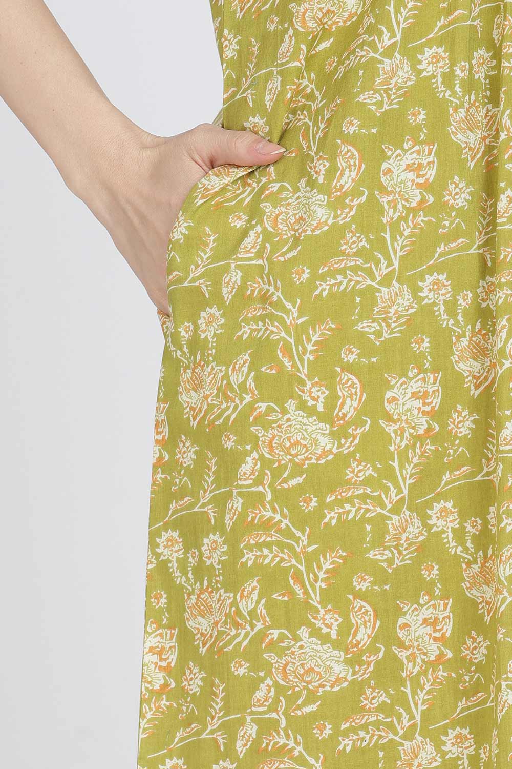 Naidu Hall Women’s Full-Length Cotton Blend Nighty | V-Neck Mandarin Collar, Puff Sleeves, Floral Print
- NB12