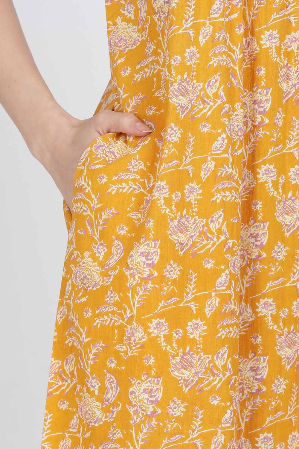 Naidu Hall Women’s Full-Length Cotton Blend Nighty | V-Neck Mandarin Collar, Puff Sleeves, Floral Print
- NB12