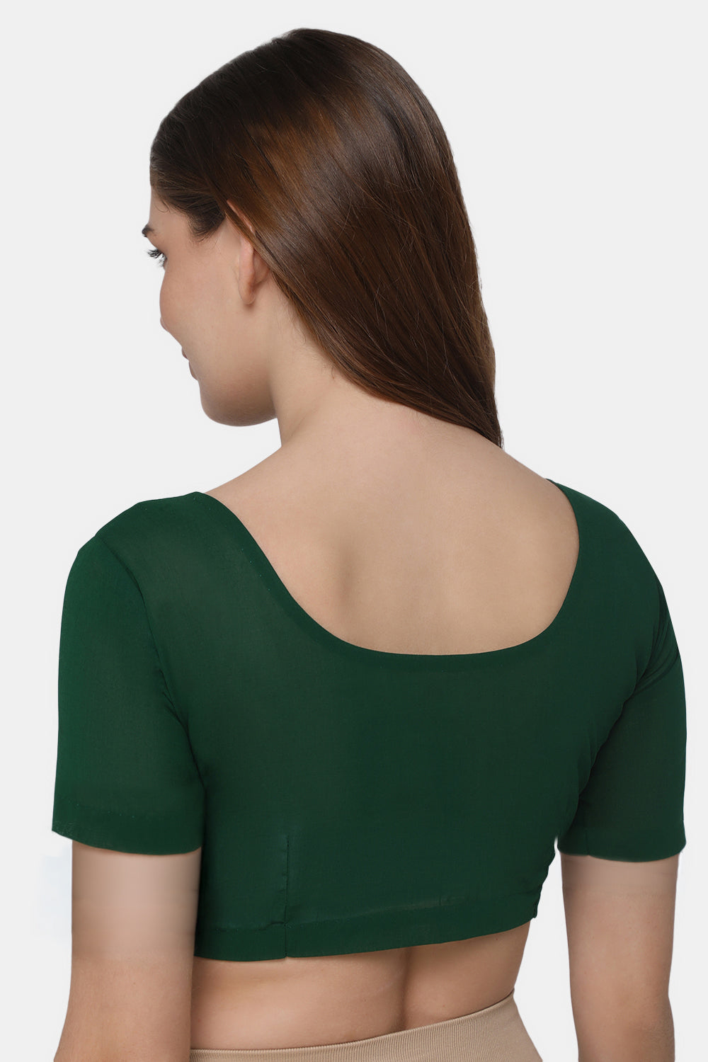 Naidu Hall Women's 2x2 Cotton Saree Blouse | Readymade Round Neck Short Sleeve Woven Cotton Blouse | Plain Traditional Blouse for Cotton, Handloom & Linen Sarees - RNRE