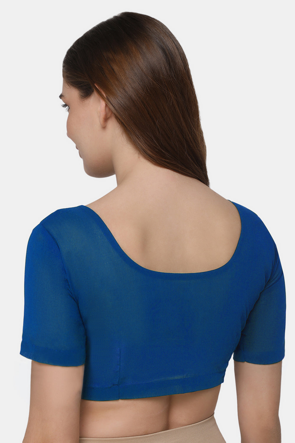 Naidu Hall Women's 2x2 Cotton Saree Blouse | Readymade Round Neck Short Sleeve Woven Cotton Blouse | Plain Traditional Blouse for Cotton, Handloom & Linen Sarees - RNRE