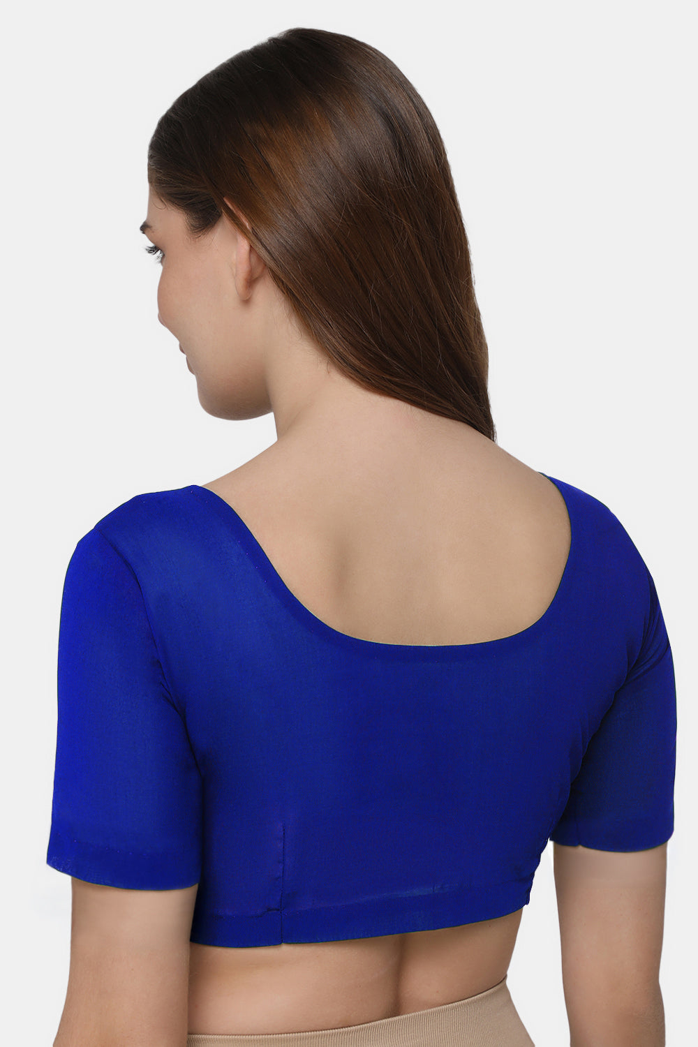 Naidu Hall Women's 2x2 Cotton Saree Blouse | Readymade Round Neck Short Sleeve Woven Cotton Blouse | Plain Traditional Blouse for Cotton, Handloom & Linen Sarees - RNRE