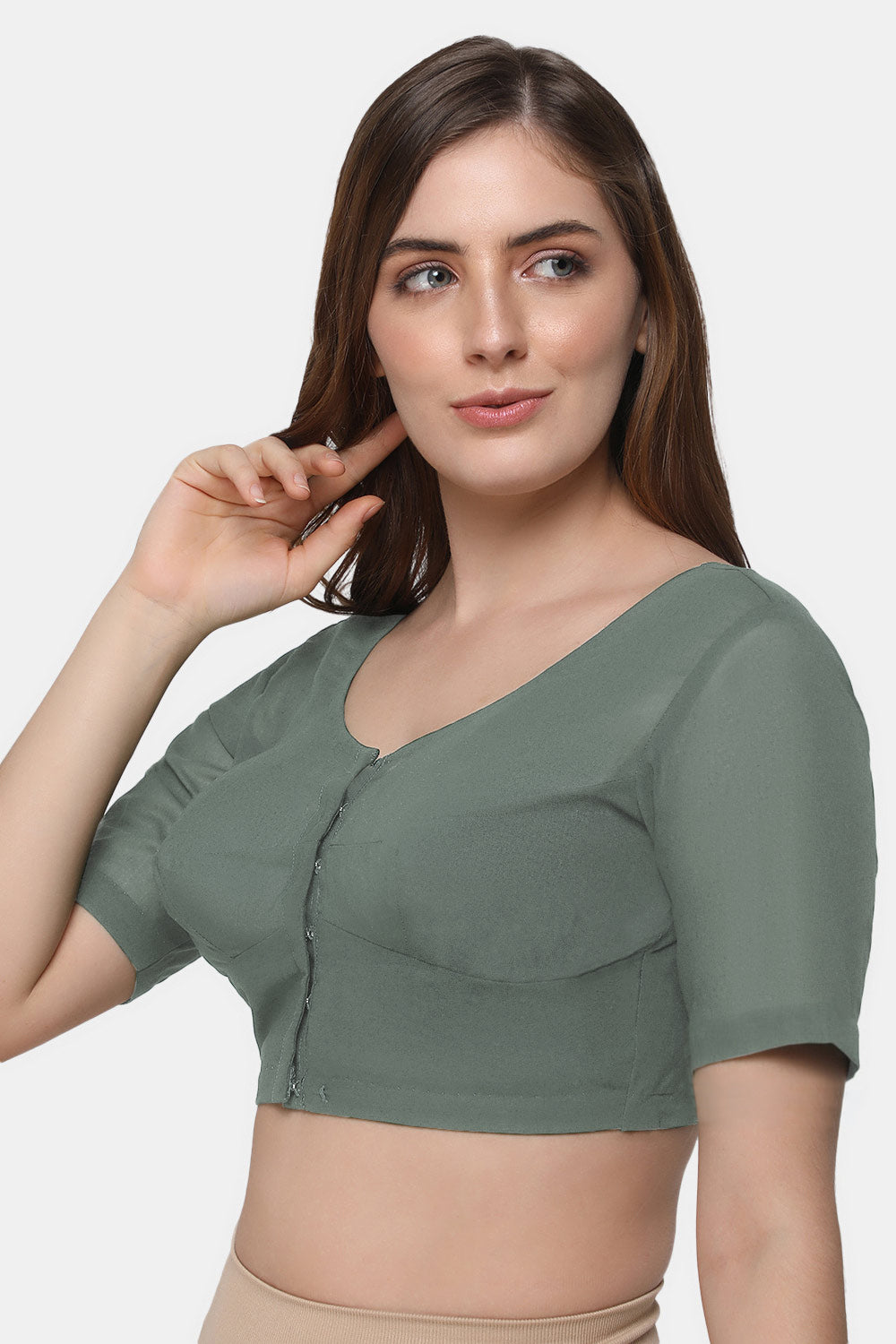 Naidu Hall Women's 2x2 Cotton Saree Blouse | Readymade Round Neck Short Sleeve Woven Cotton Blouse | Plain Traditional Blouse for Cotton, Handloom & Linen Sarees - RNRE