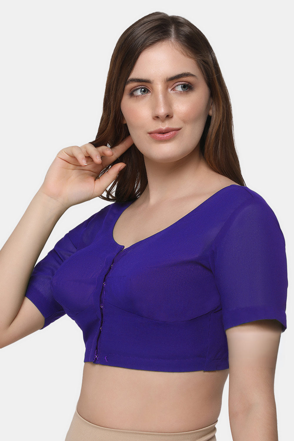 Naidu Hall Women's 2x2 Cotton Saree Blouse | Readymade Round Neck Short Sleeve Woven Cotton Blouse | Plain Traditional Blouse for Cotton, Handloom & Linen Sarees - RNRE