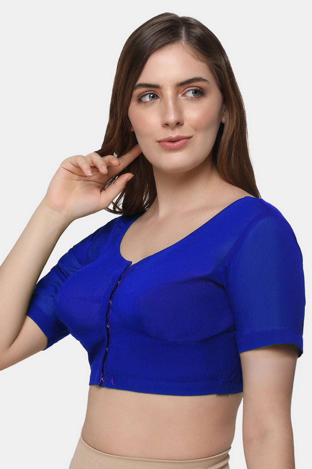 Naidu Hall Women's 2x2 Cotton Saree Blouse | Readymade Round Neck Short Sleeve Woven Cotton Blouse | Plain Traditional Blouse for Cotton, Handloom & Linen Sarees - RNRE