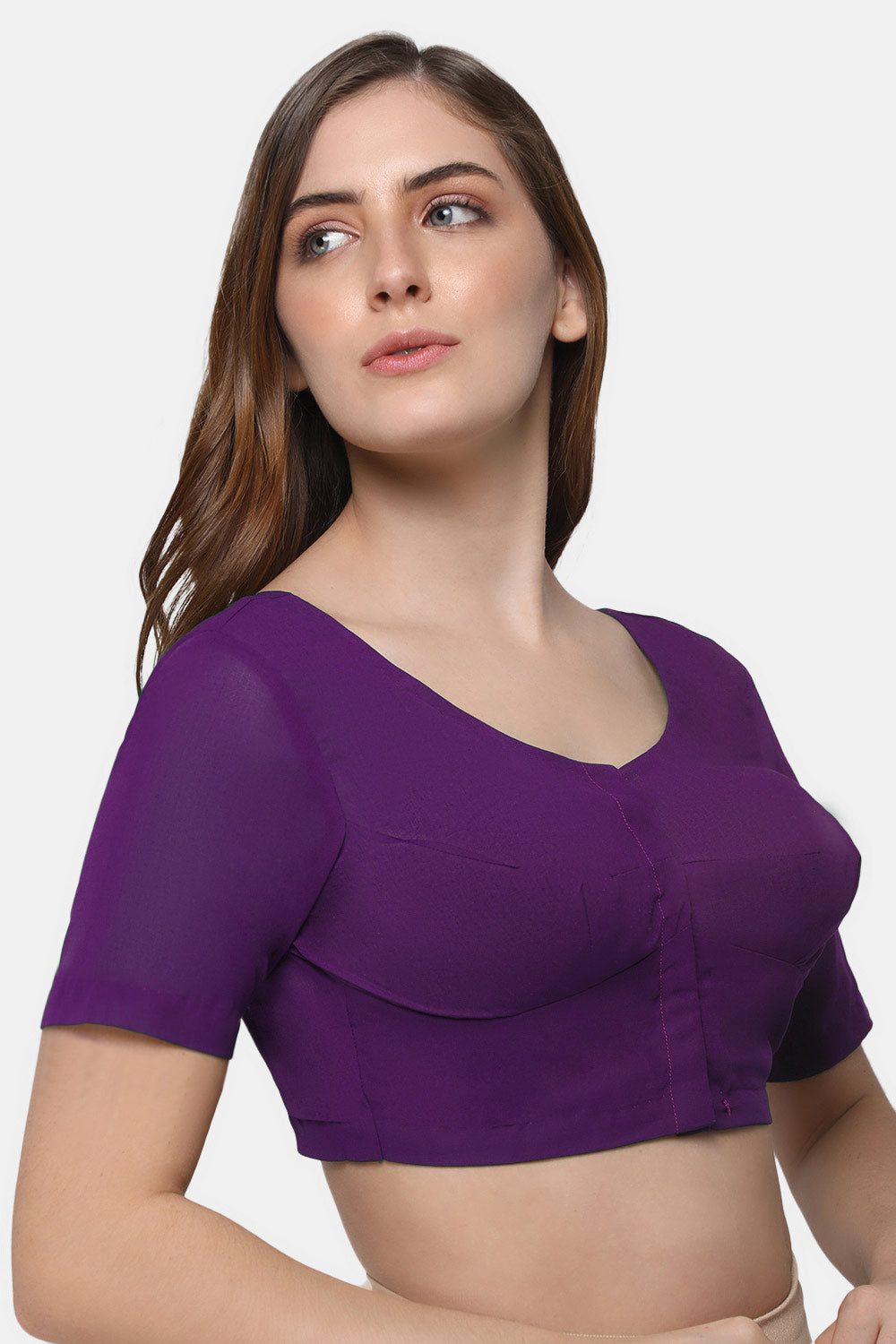 Naidu Hall Women's 2x2 Cotton Saree Blouse | Readymade Round Neck Short Sleeve Woven Cotton Blouse | Plain Traditional Blouse for Cotton, Handloom & Linen Sarees - RNRE