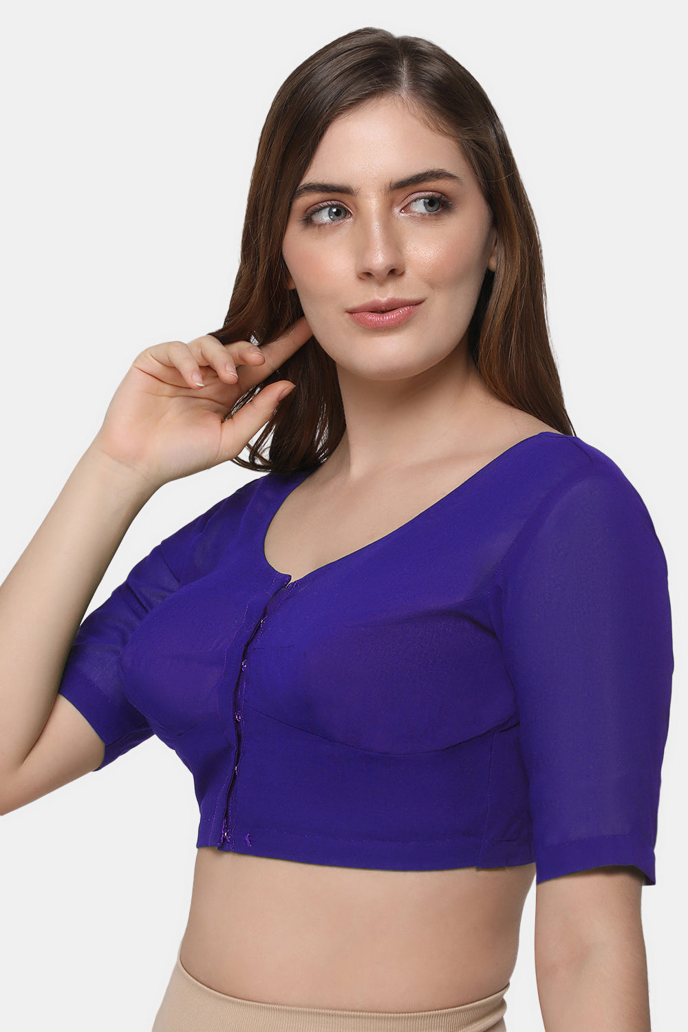 Naidu Hall Women's 2x2 Cotton Saree Blouse | Readymade Round Neck Short Sleeve Woven Cotton Blouse | Plain Traditional Blouse for Cotton, Handloom & Linen Sarees - RNRE