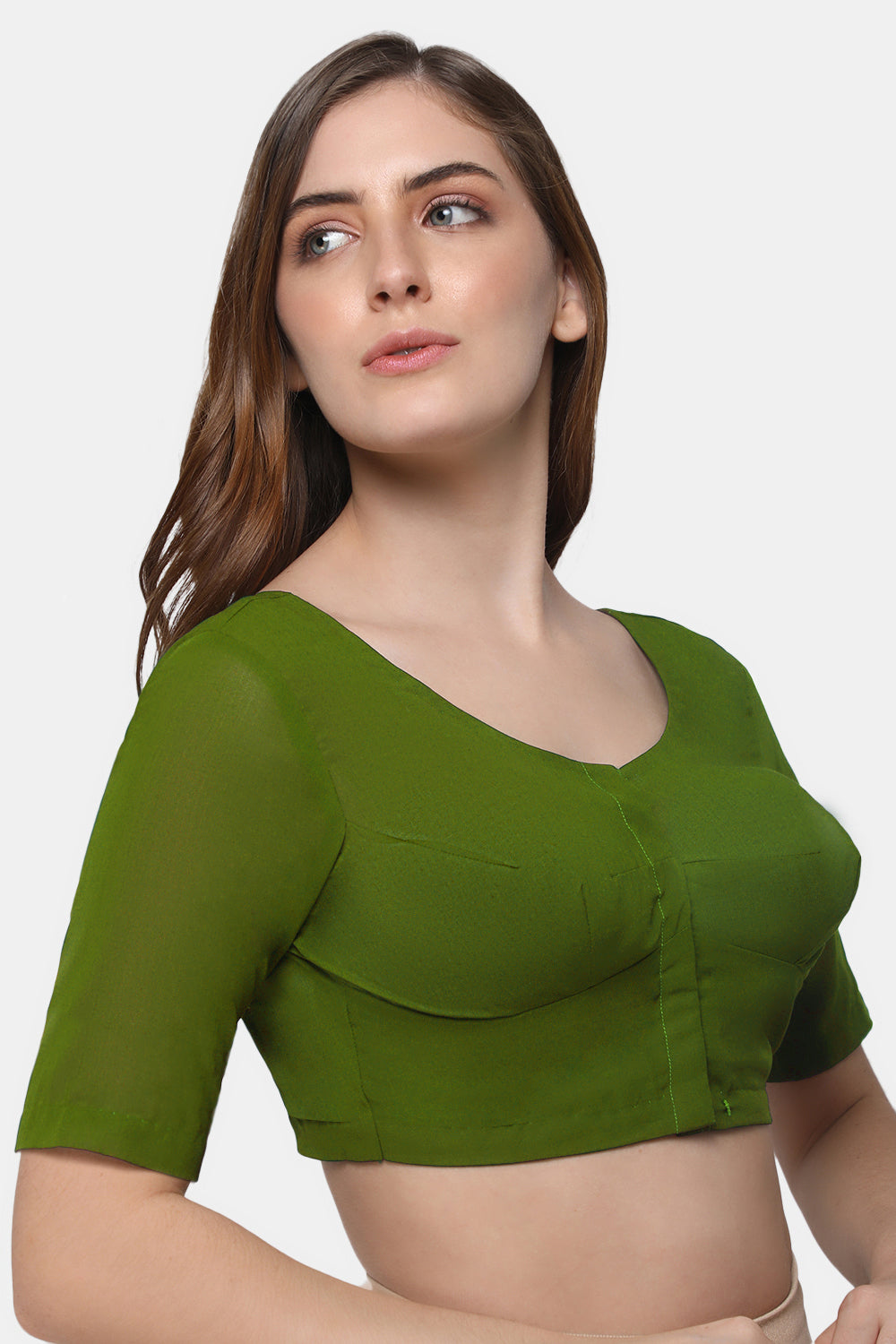 Naidu Hall Women's 2x2 Cotton Saree Blouse | Readymade Round Neck Short Sleeve Woven Cotton Blouse | Plain Traditional Blouse for Cotton, Handloom & Linen Sarees - RNRE