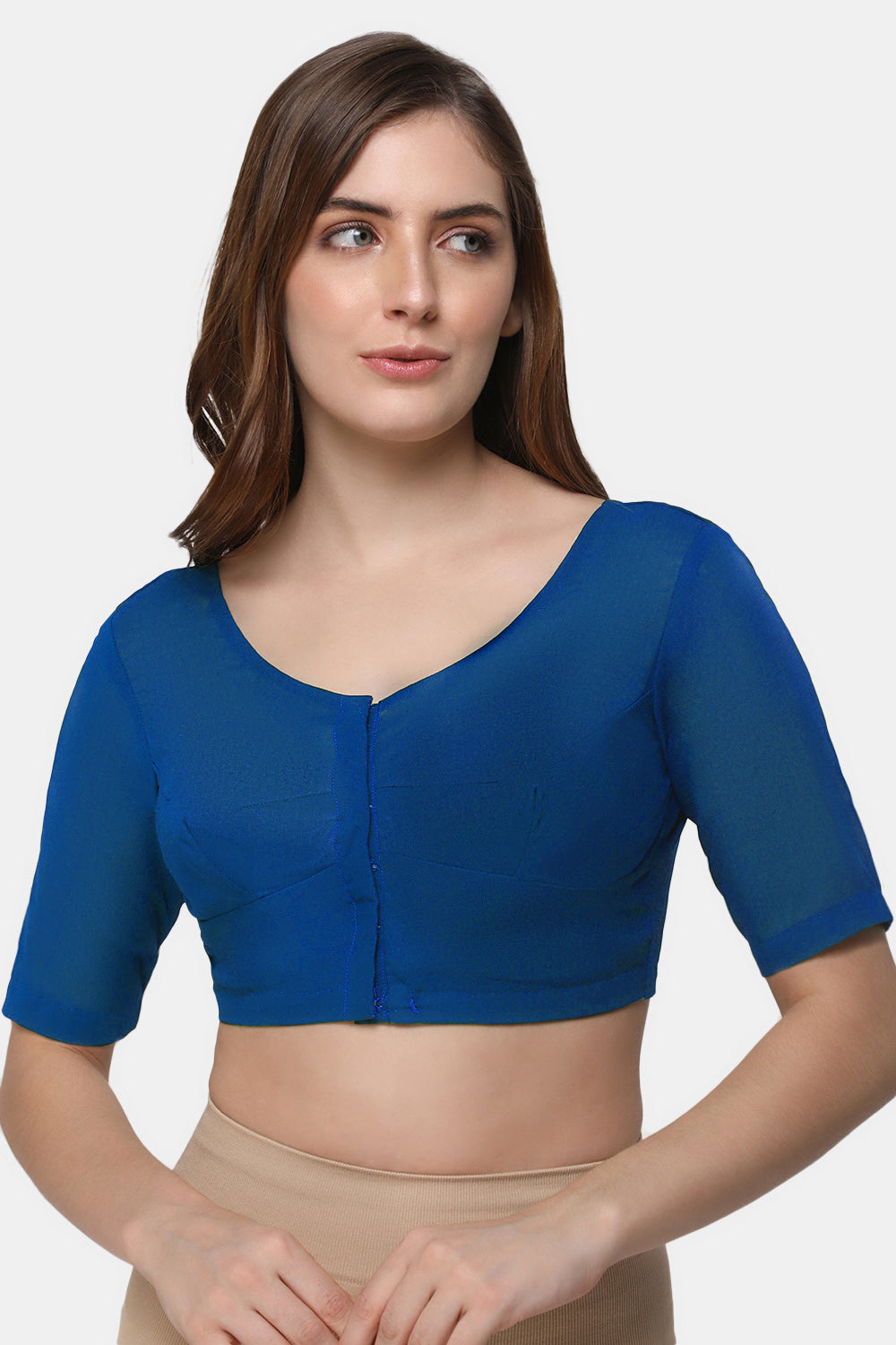 Naidu Hall Women's 2x2 Cotton Saree Blouse | Readymade Round Neck Short Sleeve Woven Cotton Blouse | Plain Traditional Blouse for Cotton, Handloom & Linen Sarees - RNRE