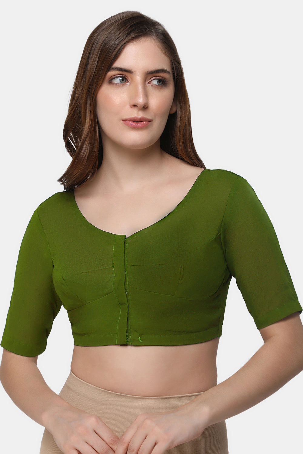 Naidu Hall Women's 2x2 Cotton Saree Blouse | Readymade Round Neck Short Sleeve Woven Cotton Blouse | Plain Traditional Blouse for Cotton, Handloom & Linen Sarees - RNRE