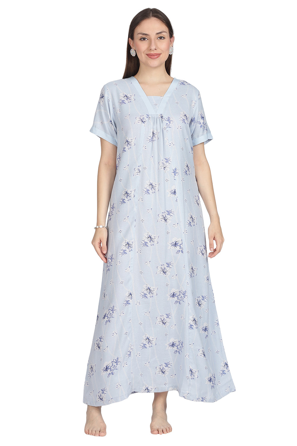 Naidu Hall Women’s Alpine Printed Cotton Nighty | Full-Length V-Neck Daily Wear & Sleepwear Nightdress
- NB18