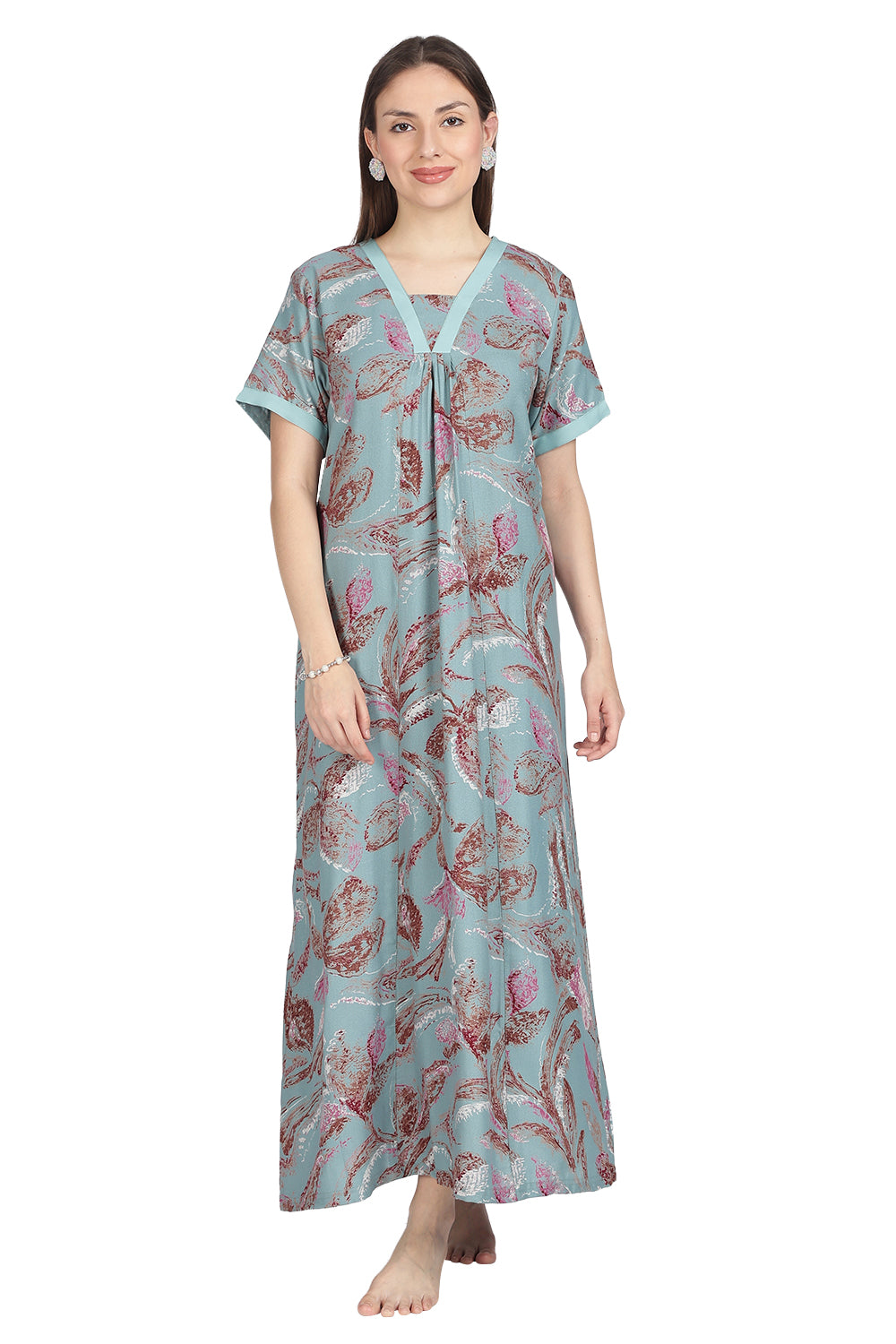 Naidu Hall Women’s Alpine Printed Cotton Nighty | Full-Length V-Neck Daily Wear & Sleepwear Nightdress
- NB19