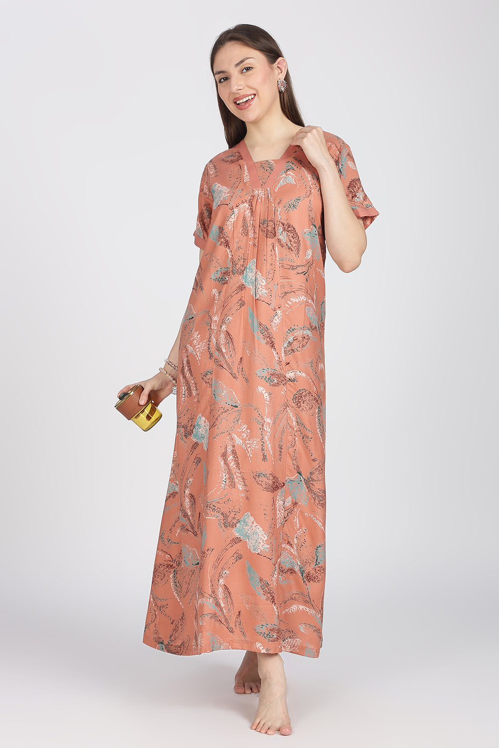 Naidu Hall Women’s Alpine Printed Cotton Nighty | Full-Length V-Neck Daily Wear & Sleepwear Nightdress
- NB19