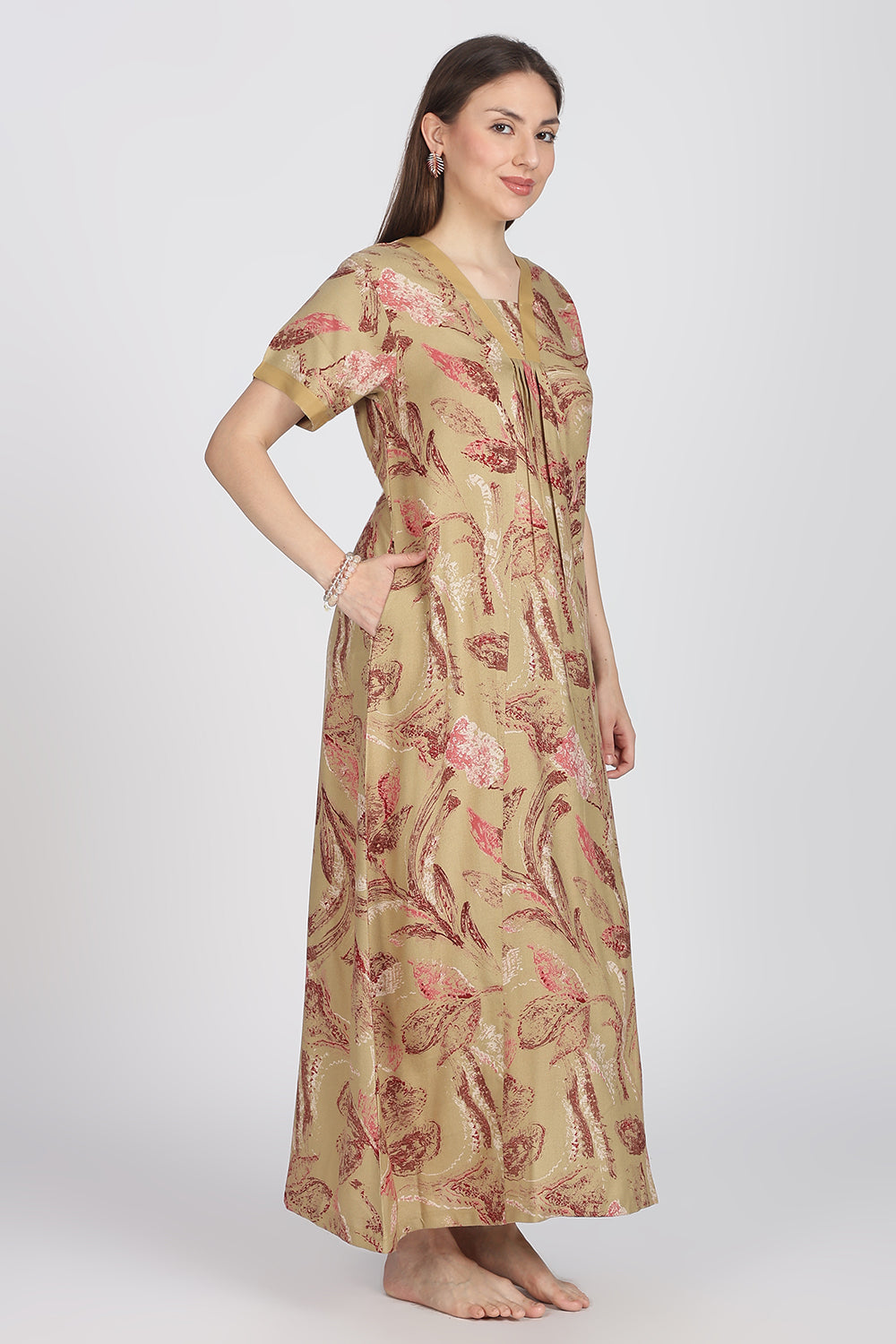 Naidu Hall Women’s Alpine Printed Cotton Nighty | Full-Length V-Neck Daily Wear & Sleepwear Nightdress
- NB19
