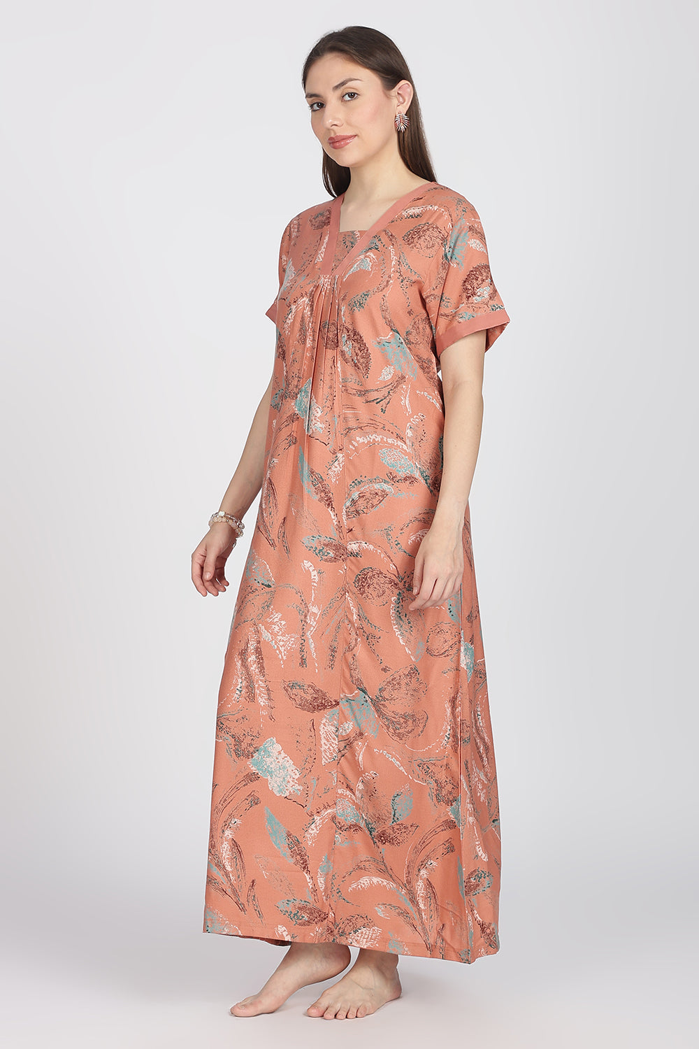 Naidu Hall Women’s Alpine Printed Cotton Nighty | Full-Length V-Neck Daily Wear & Sleepwear Nightdress
- NB19