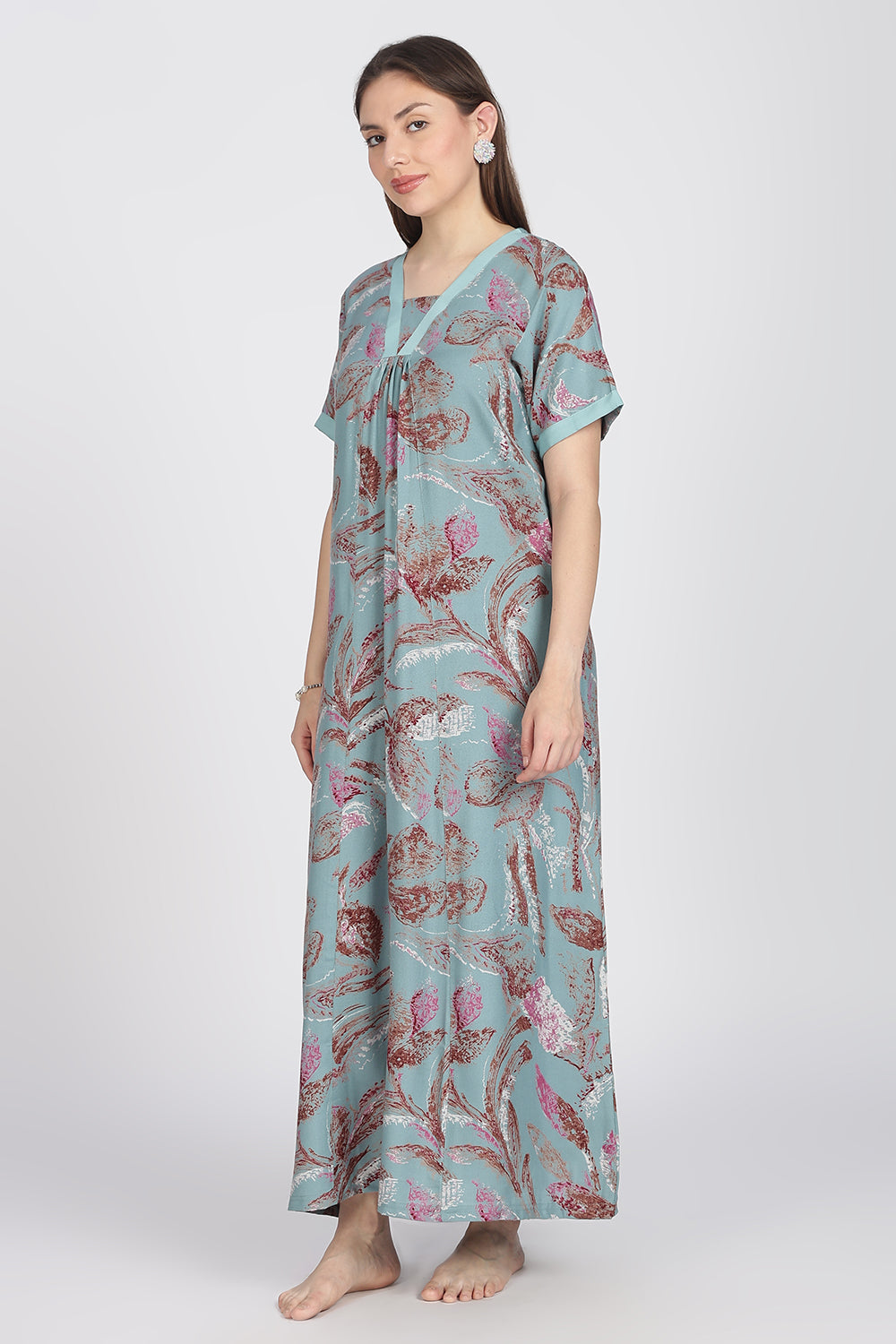 Naidu Hall Women’s Alpine Printed Cotton Nighty | Full-Length V-Neck Daily Wear & Sleepwear Nightdress
- NB19