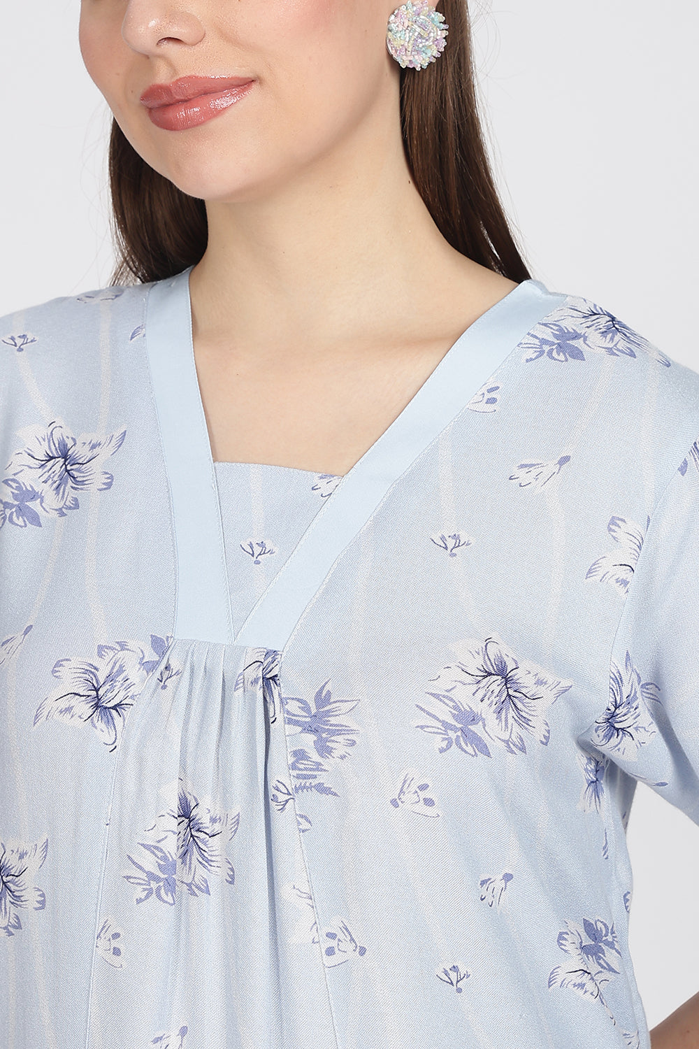 Naidu Hall Women’s Alpine Printed Cotton Nighty | Full-Length V-Neck Daily Wear & Sleepwear Nightdress
- NB18