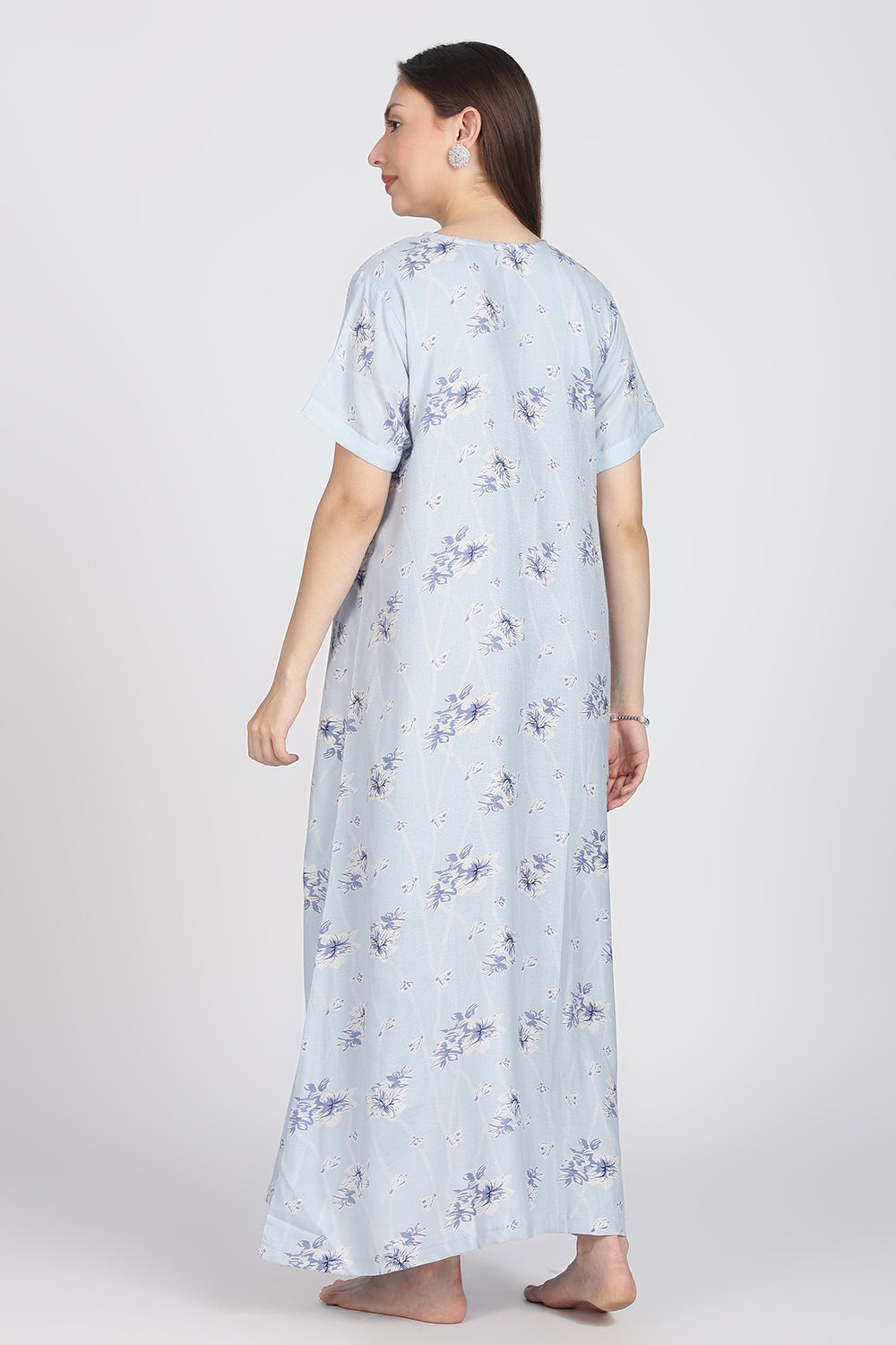 Naidu Hall Women’s Alpine Printed Cotton Nighty | Full-Length V-Neck Daily Wear & Sleepwear Nightdress
- NB18