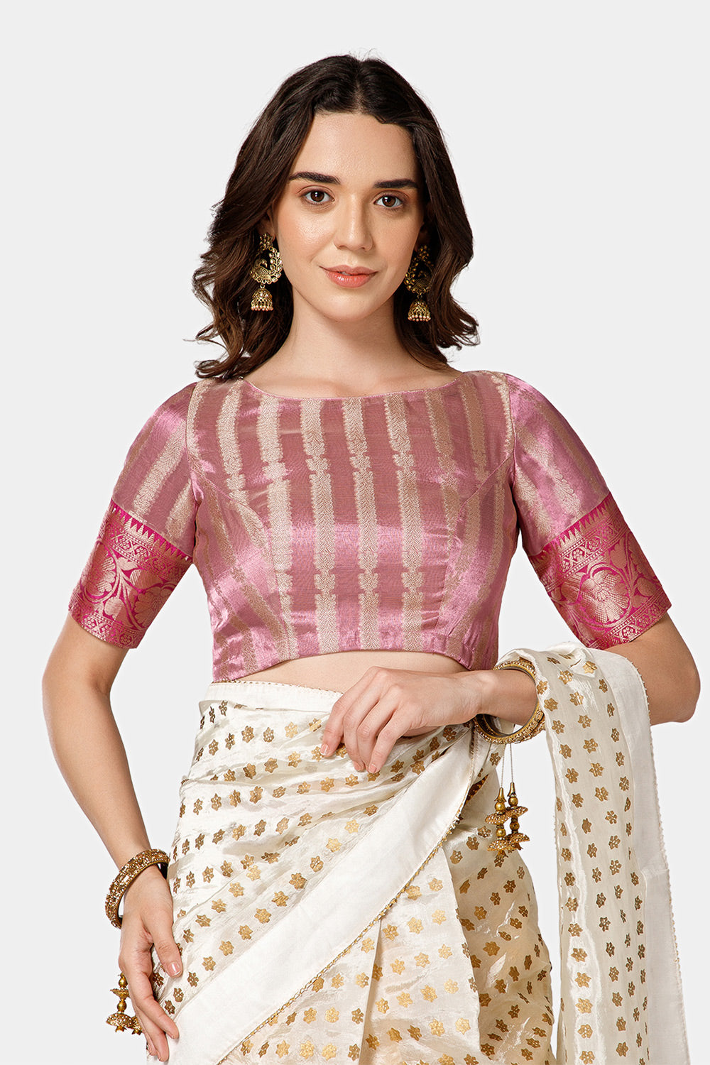 Naidu Hall Women’s Brocade Boat Neck Blouse | Princess Cut, 3/4th Sleeves, Back Open Designer Blouse - BU25