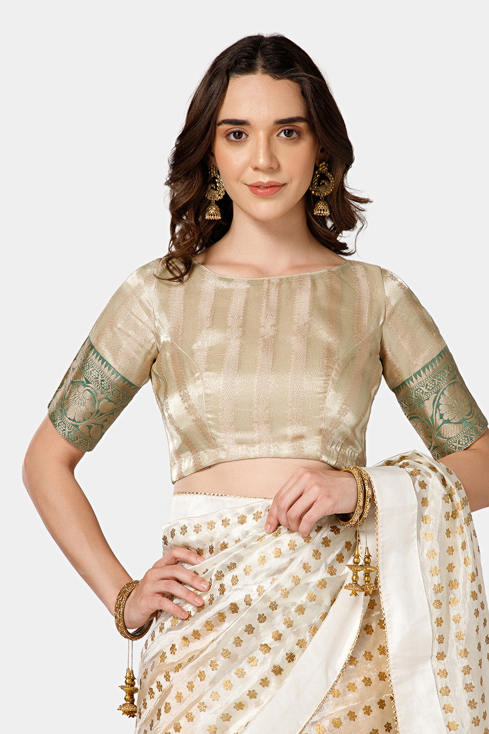Naidu Hall Women’s Brocade Boat Neck Blouse | Princess Cut, 3/4th Sleeves, Back Open Designer Blouse - BU25