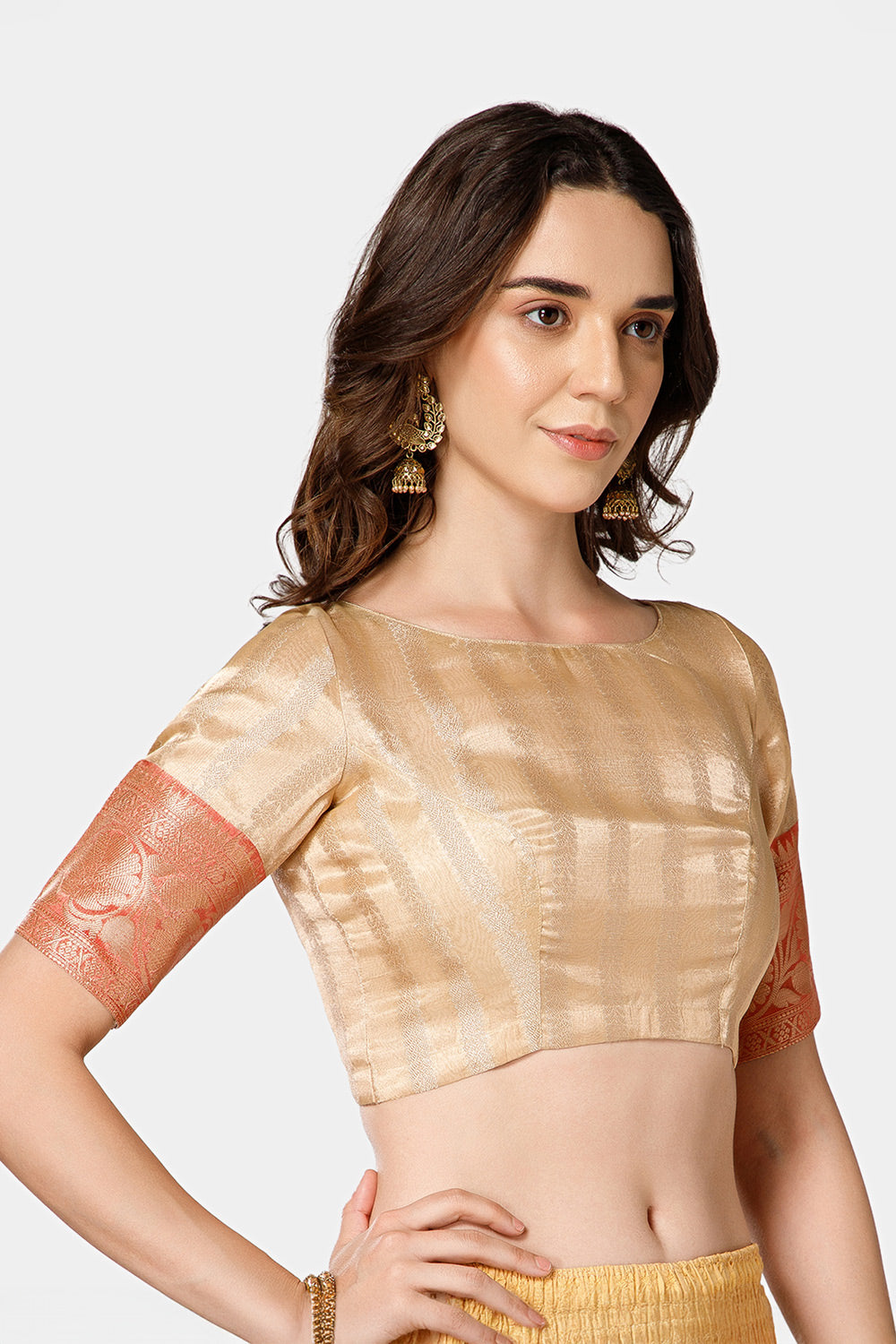 Naidu Hall Women’s Brocade Boat Neck Blouse | Princess Cut, 3/4th Sleeves, Back Open Designer Blouse - BU25