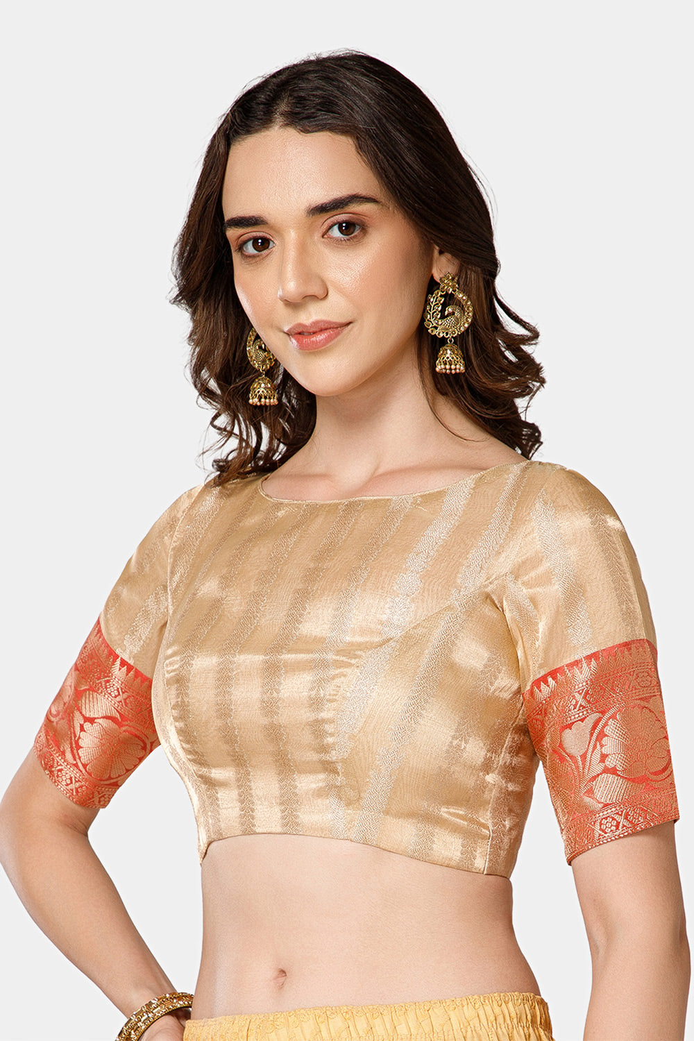 Naidu Hall Women’s Brocade Boat Neck Blouse | Princess Cut, 3/4th Sleeves, Back Open Designer Blouse - BU25