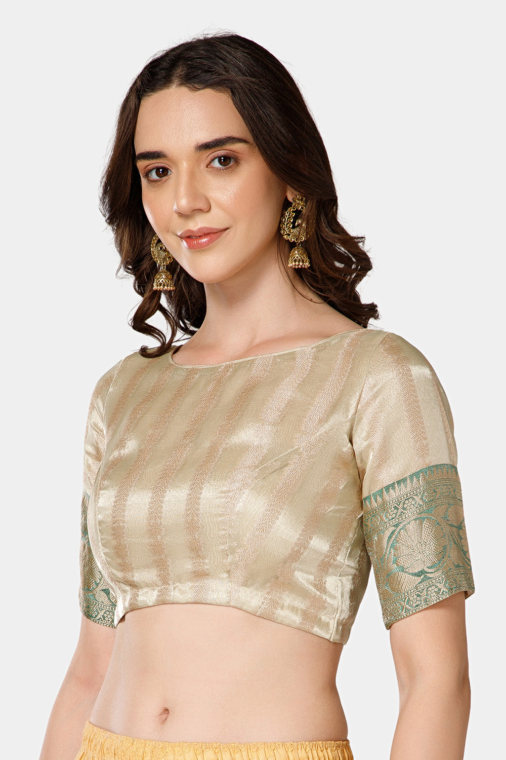 Naidu Hall Women’s Brocade Boat Neck Blouse | Princess Cut, 3/4th Sleeves, Back Open Designer Blouse - BU25