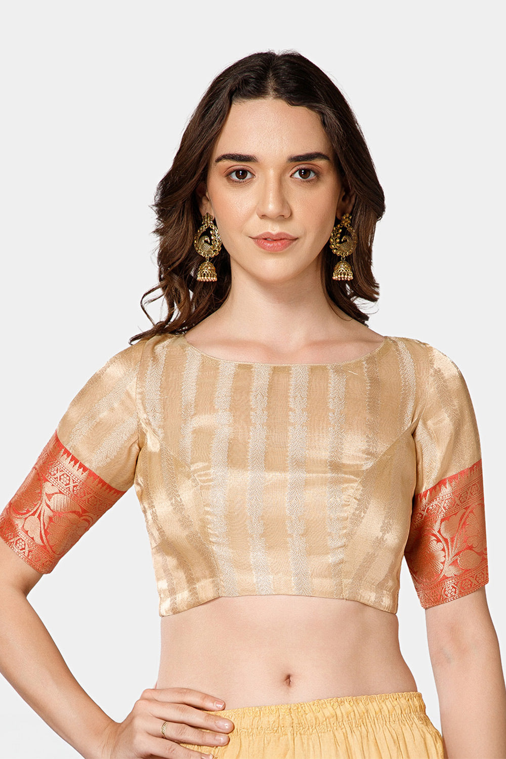 Naidu Hall Women’s Brocade Boat Neck Blouse | Princess Cut, 3/4th Sleeves, Back Open Designer Blouse - BU25