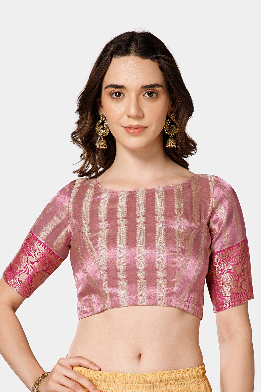 Naidu Hall Women’s Brocade Boat Neck Blouse | Princess Cut, 3/4th Sleeves, Back Open Designer Blouse - BU25
