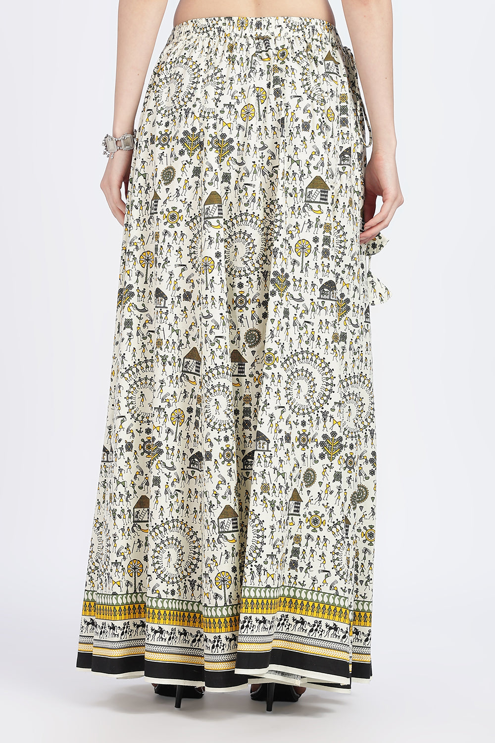 Mythri Women’s Cotton Blend Long Skirt with Tassels | Jaipur Print, Elastic Waist, Flared Fit - Pink Print - SK10