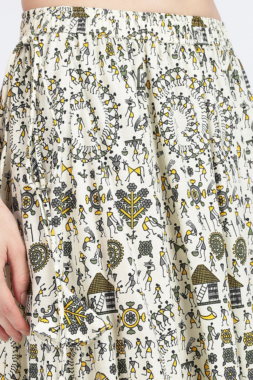 Mythri Women’s Cotton Blend Long Skirt with Tassels | Jaipur Print, Elastic Waist, Flared Fit - Pink Print - SK10