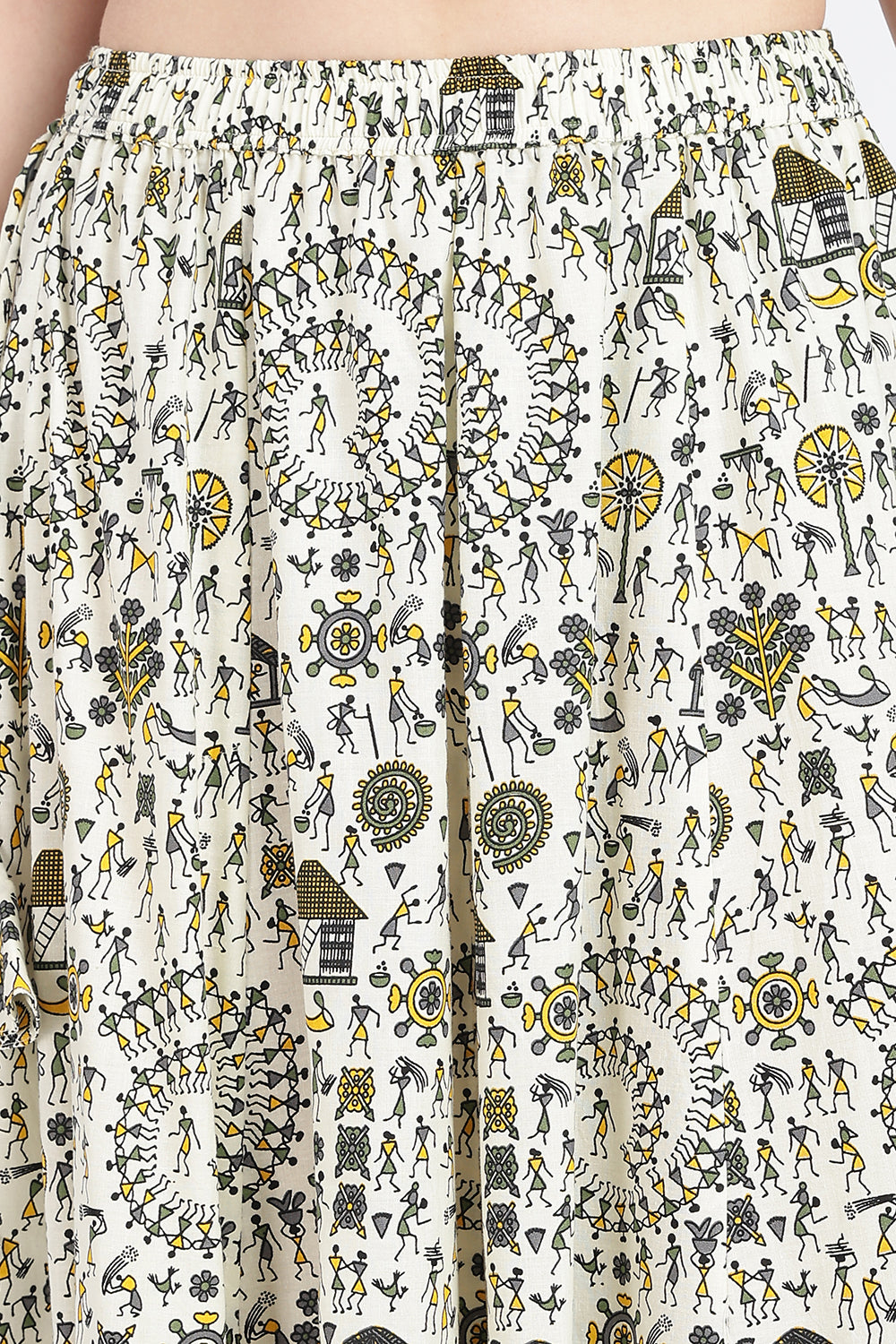 Mythri Women’s Cotton Blend Long Skirt with Tassels | Jaipur Print, Elastic Waist, Flared Fit - Pink Print - SK10