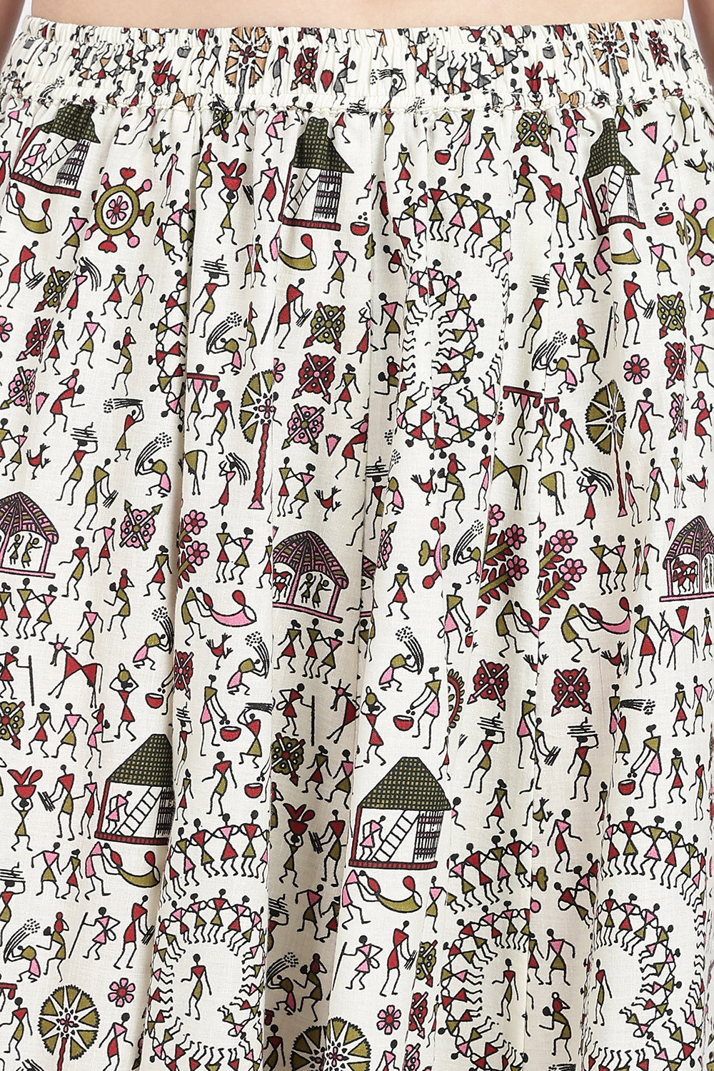 Mythri Women’s Cotton Blend Long Skirt with Tassels | Jaipur Print, Elastic Waist, Flared Fit - Yellow Print - SK10