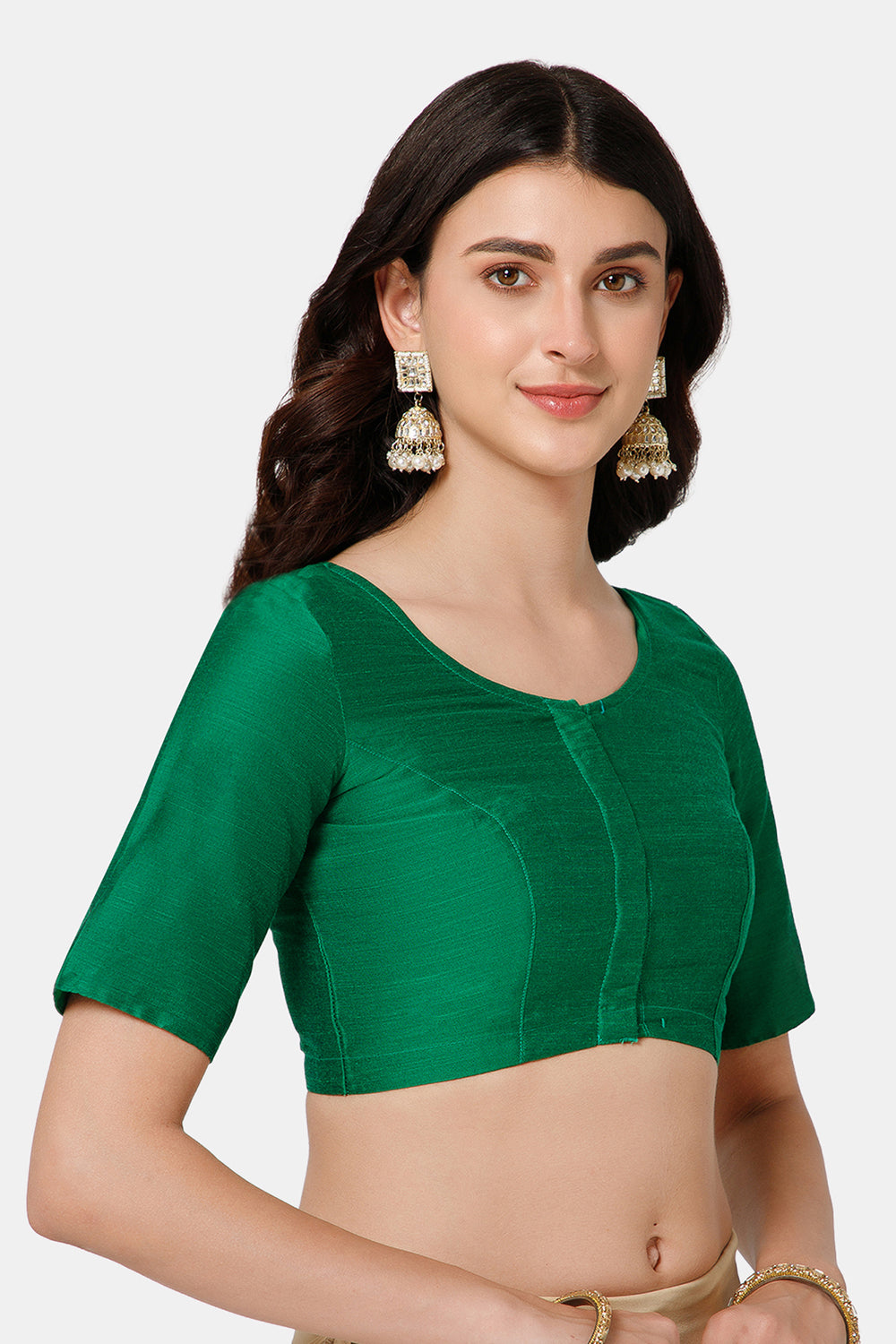 Naidu Hall Women’s Cotton Blouse – U-Neck Front Open Blouse with Elbow Sleeves & Princess Cut | Elegant Everyday & Ethnic Wear - BU17