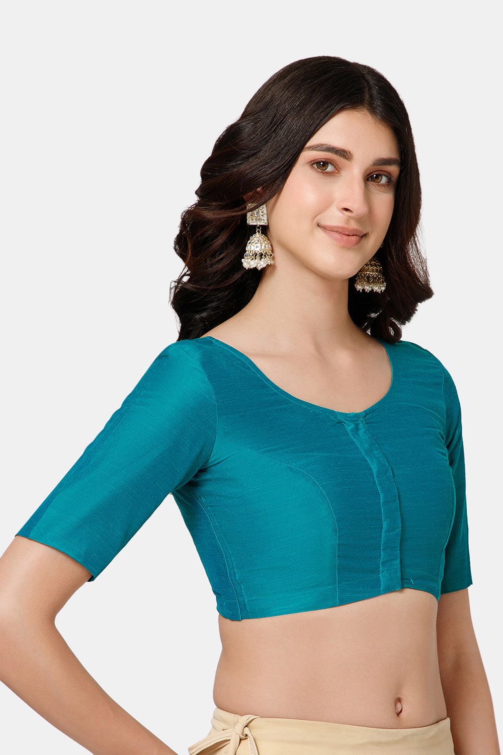 Naidu Hall Women’s Cotton Blouse – U-Neck Front Open Blouse with Elbow Sleeves & Princess Cut | Elegant Everyday & Ethnic Wear - BU17