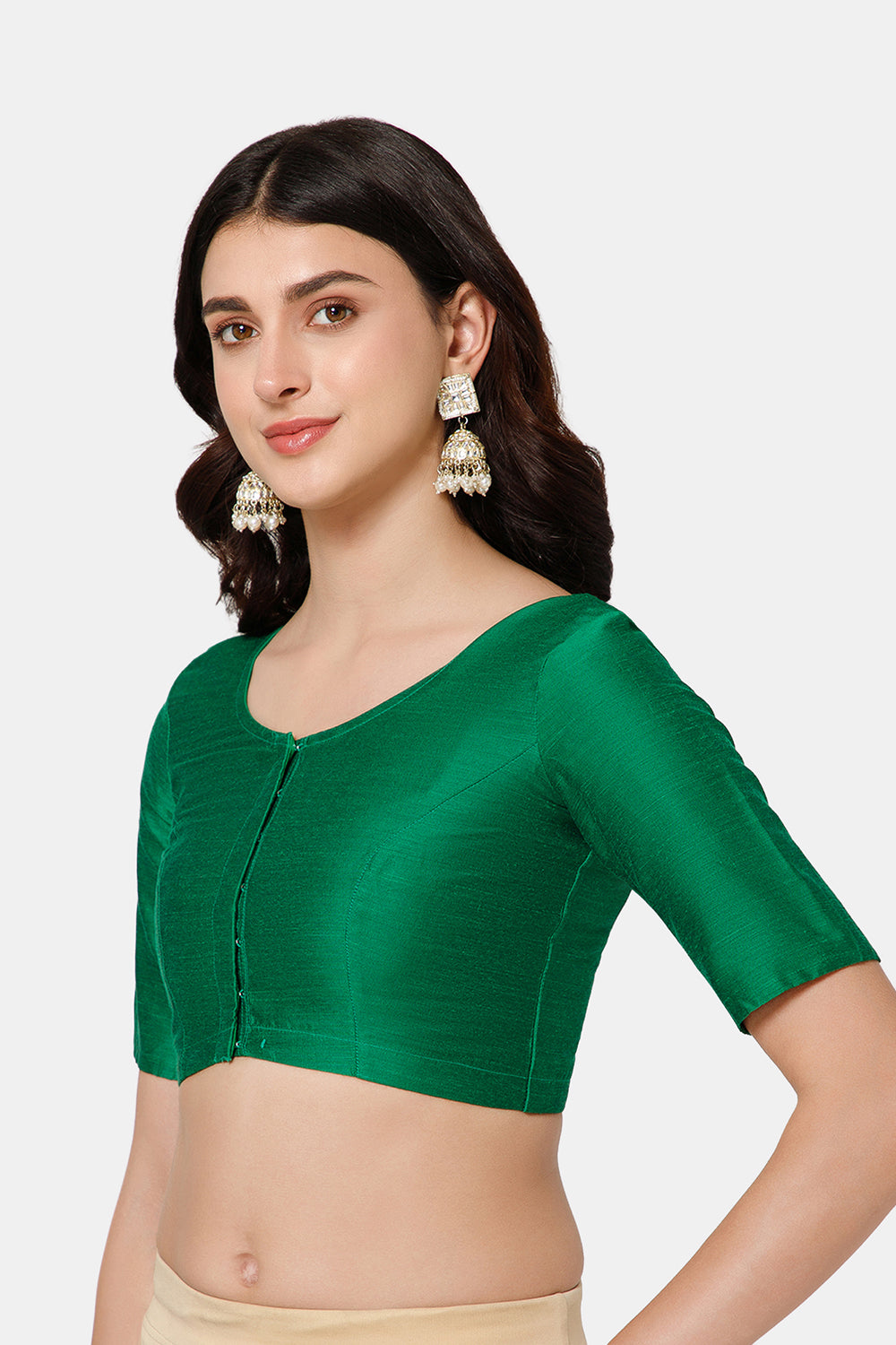 Naidu Hall Women’s Cotton Blouse – U-Neck Front Open Blouse with Elbow Sleeves & Princess Cut | Elegant Everyday & Ethnic Wear - BU17